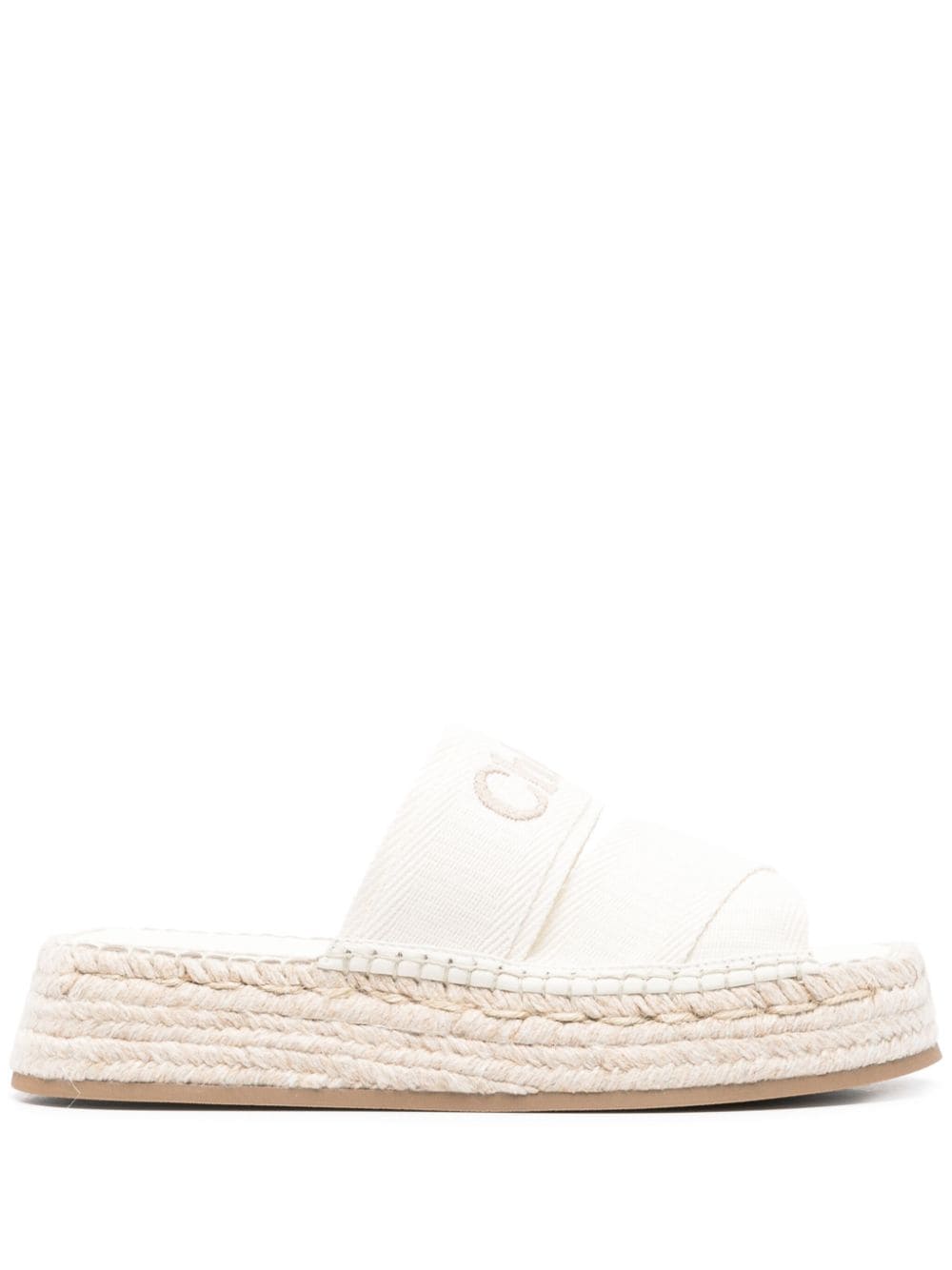 Chloè White Open Toe Raffia Platform Sandals image 0