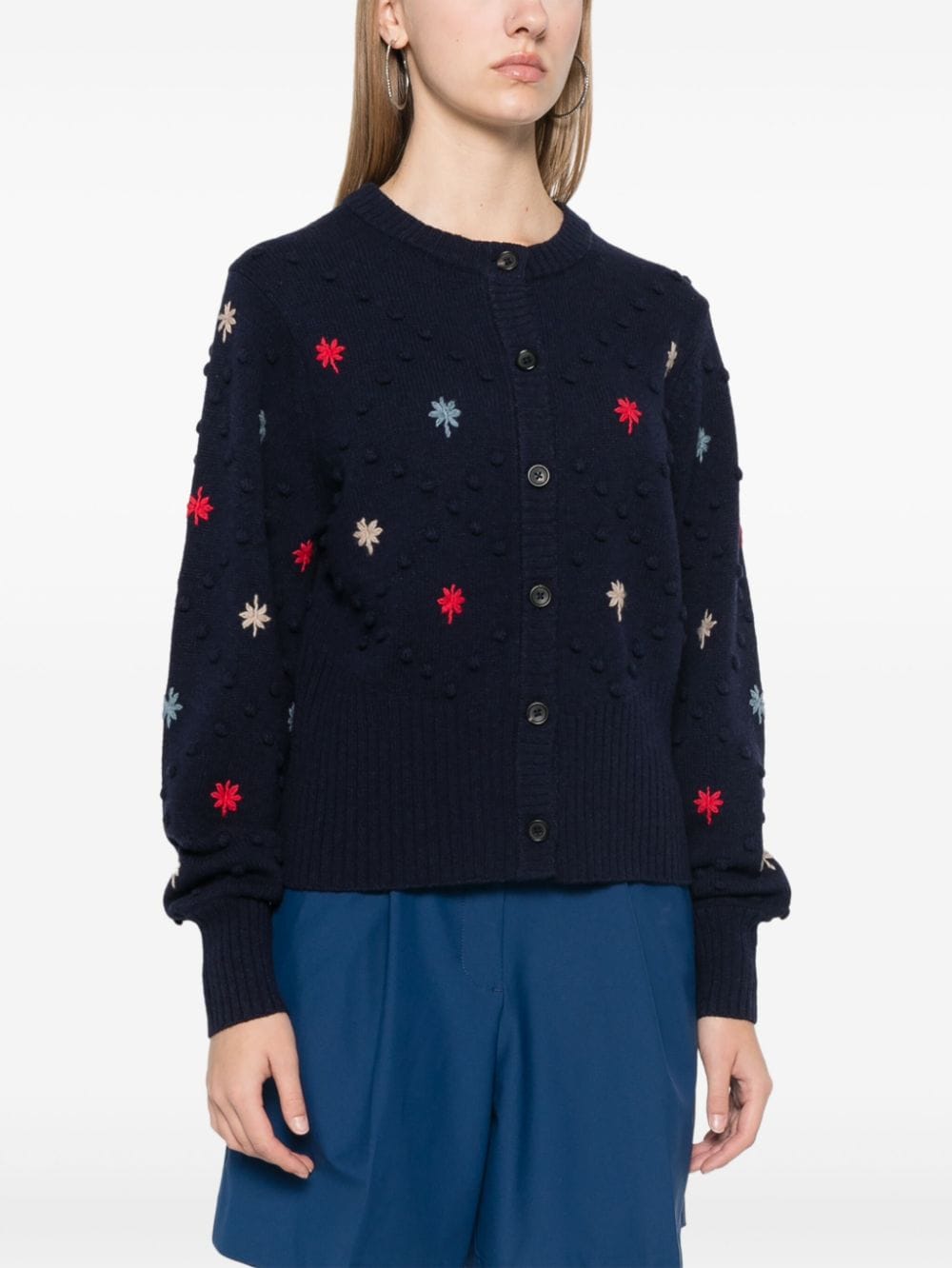 Paul Smith Men's Blue Ribbed Knit Sweater with Embroidered Diamond Pattern image 1