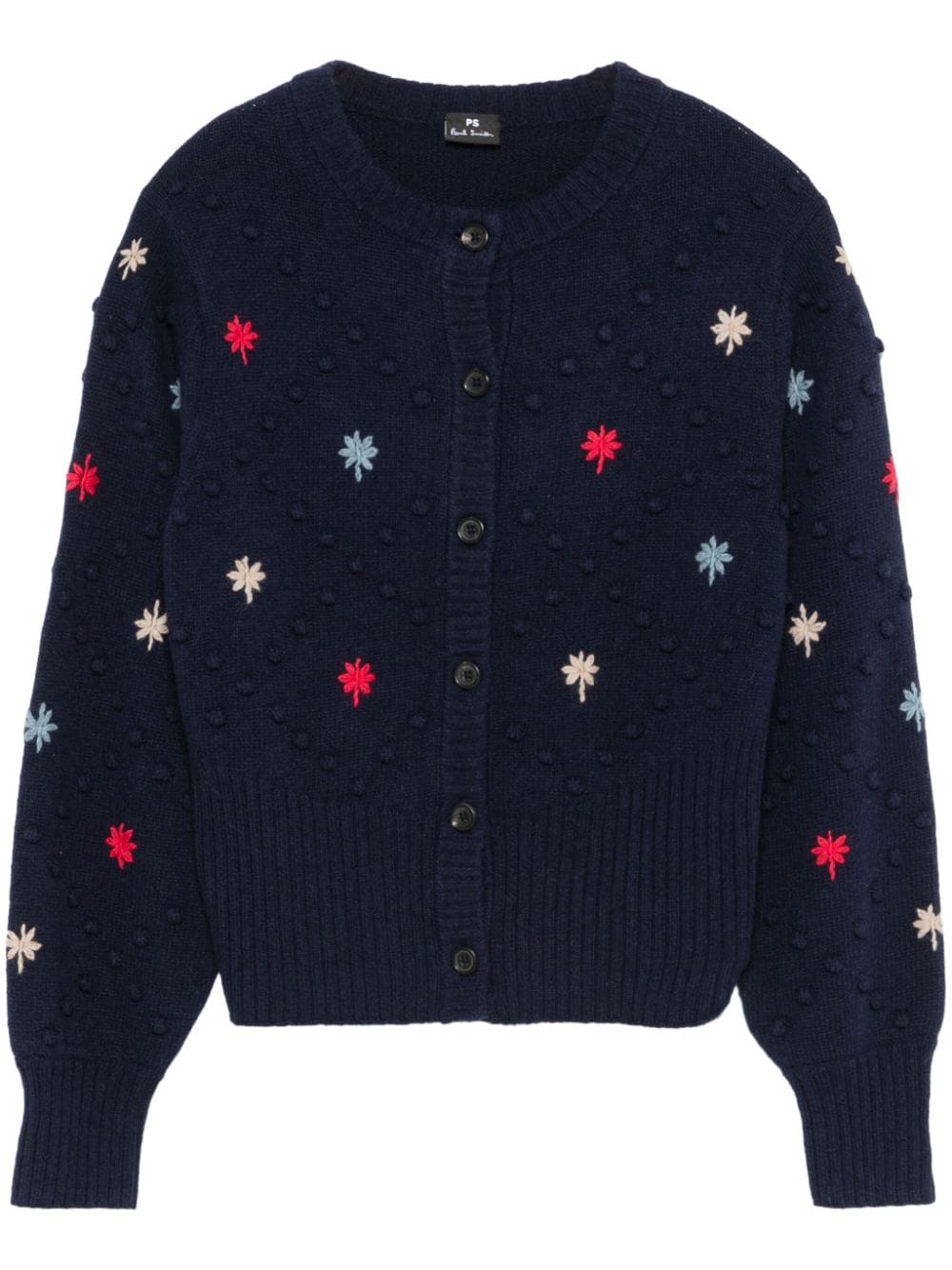 Paul Smith Men's Blue Ribbed Knit Sweater with Embroidered Diamond Pattern image 0