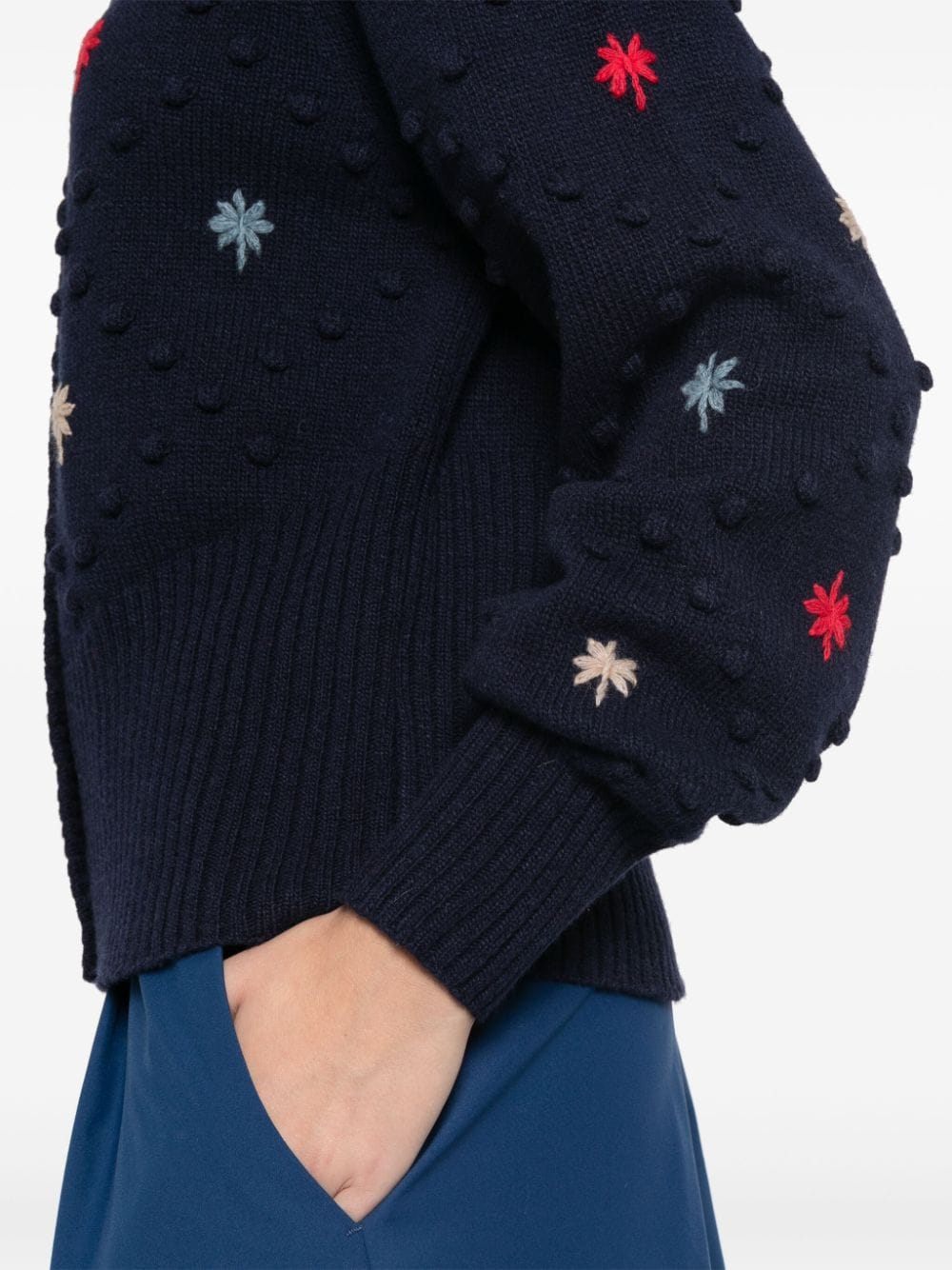 Paul Smith Men's Blue Ribbed Knit Sweater with Embroidered Diamond Pattern image 4