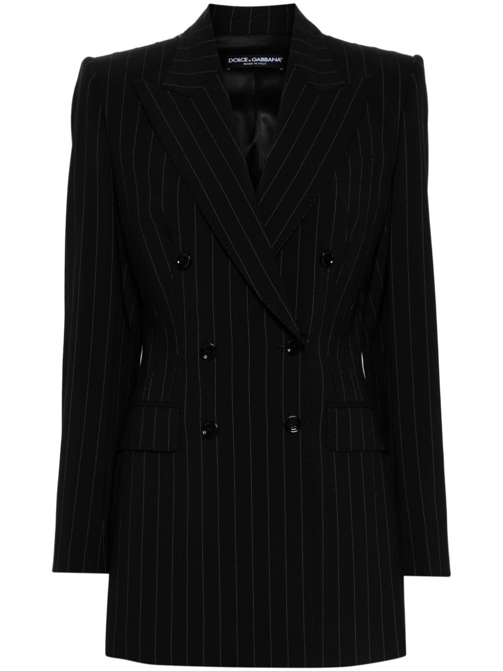 Dolce & Gabbana Pinstripe Double-Breasted Wool Blend Jacket - Black image 0