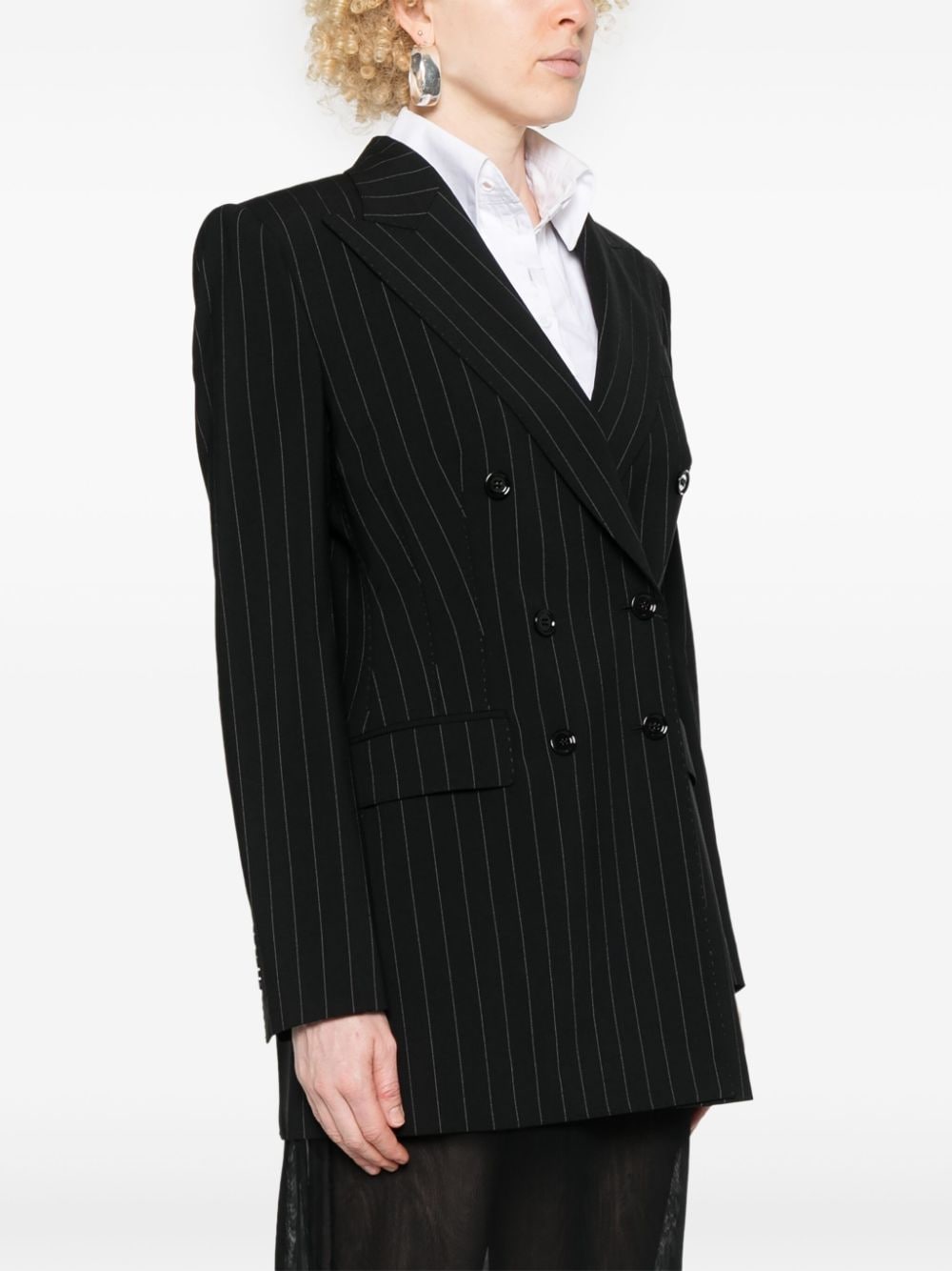 Dolce & Gabbana Pinstripe Double-Breasted Wool Blend Jacket - Black image 1