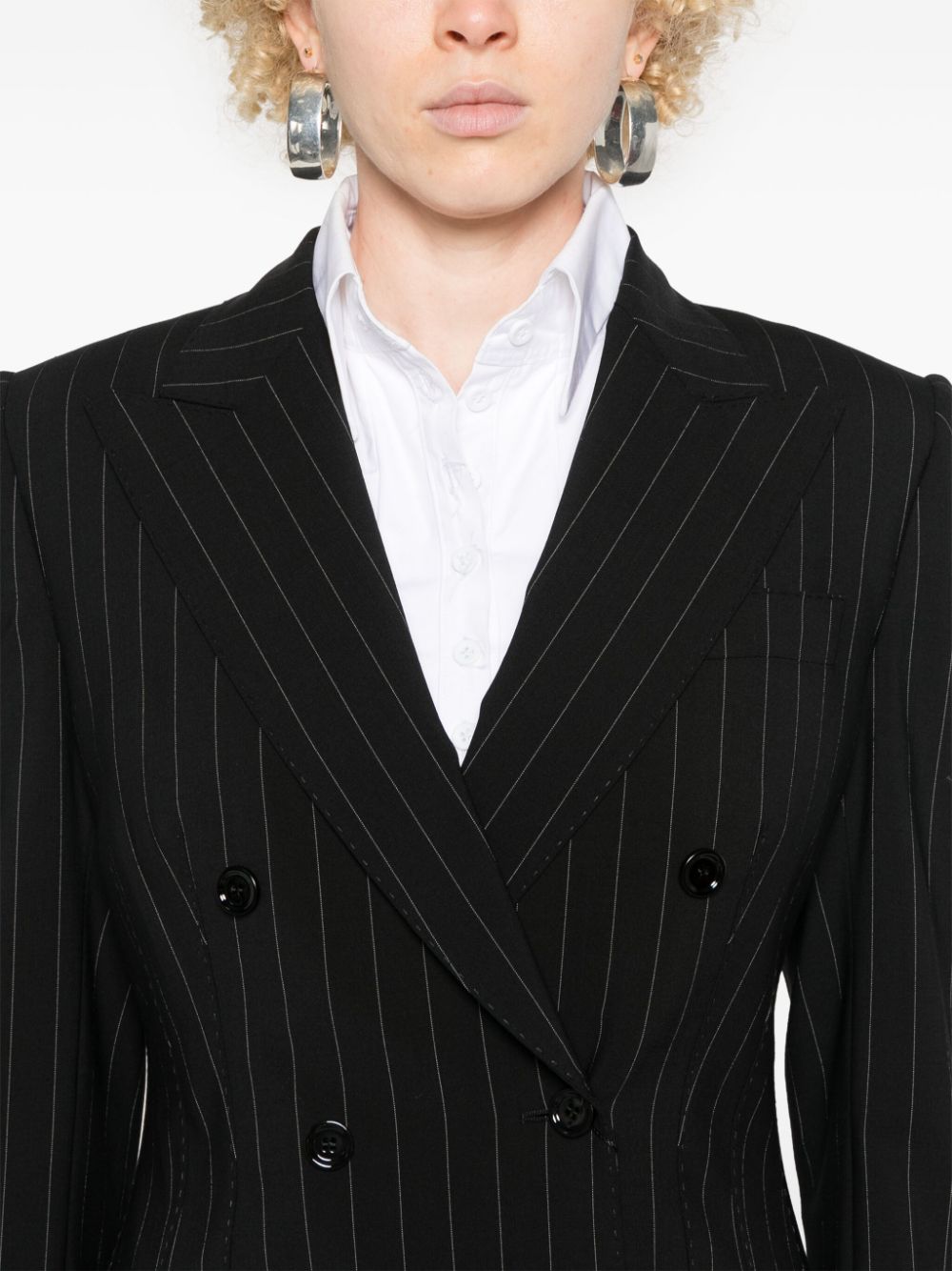 Dolce & Gabbana Pinstripe Double-Breasted Wool Blend Jacket - Black image 2