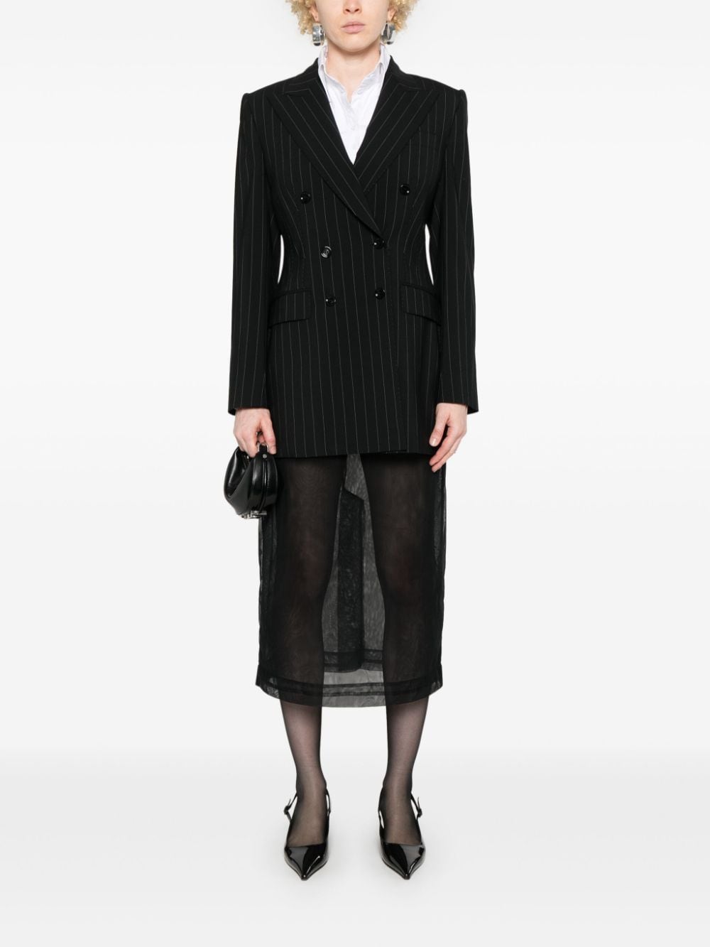 Dolce & Gabbana Pinstripe Double-Breasted Wool Blend Jacket - Black image 3