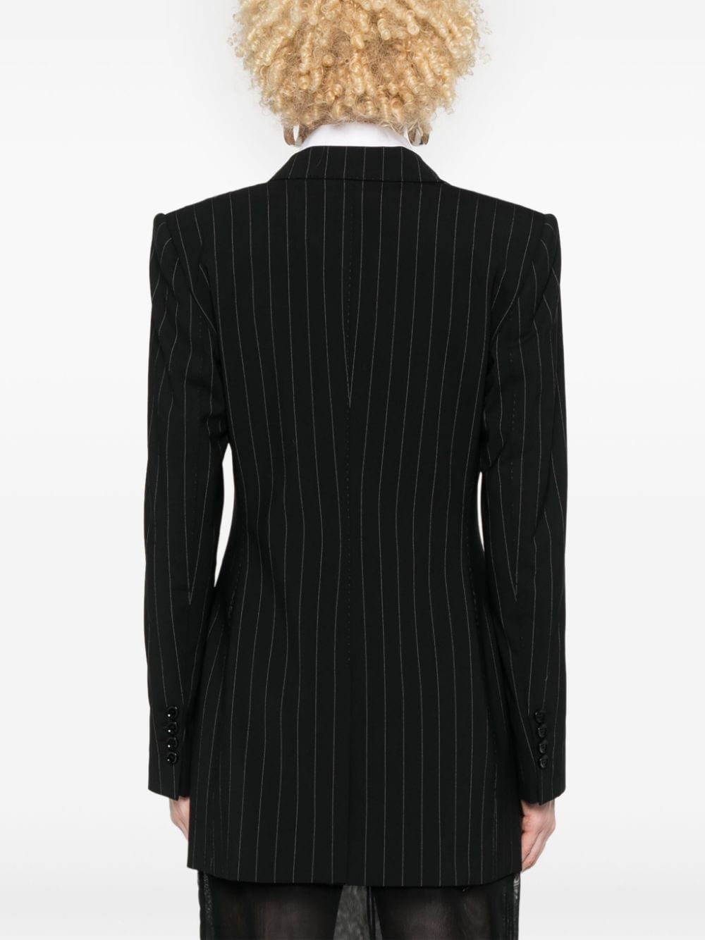 Dolce & Gabbana Pinstripe Double-Breasted Wool Blend Jacket - Black image 4