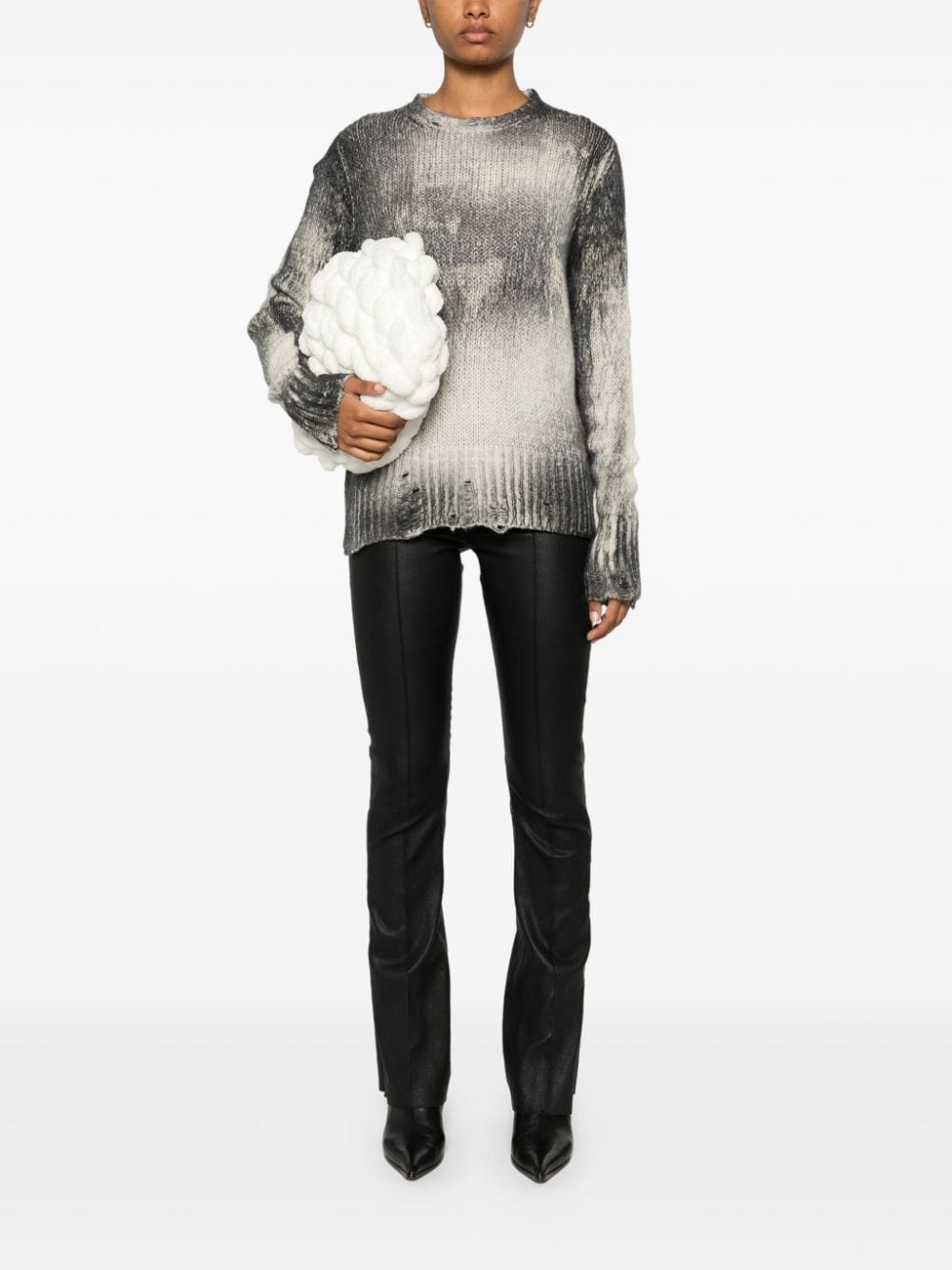 Avant Toi Women's Grey Marbled Knit Cashmere Blend Sweater image 3