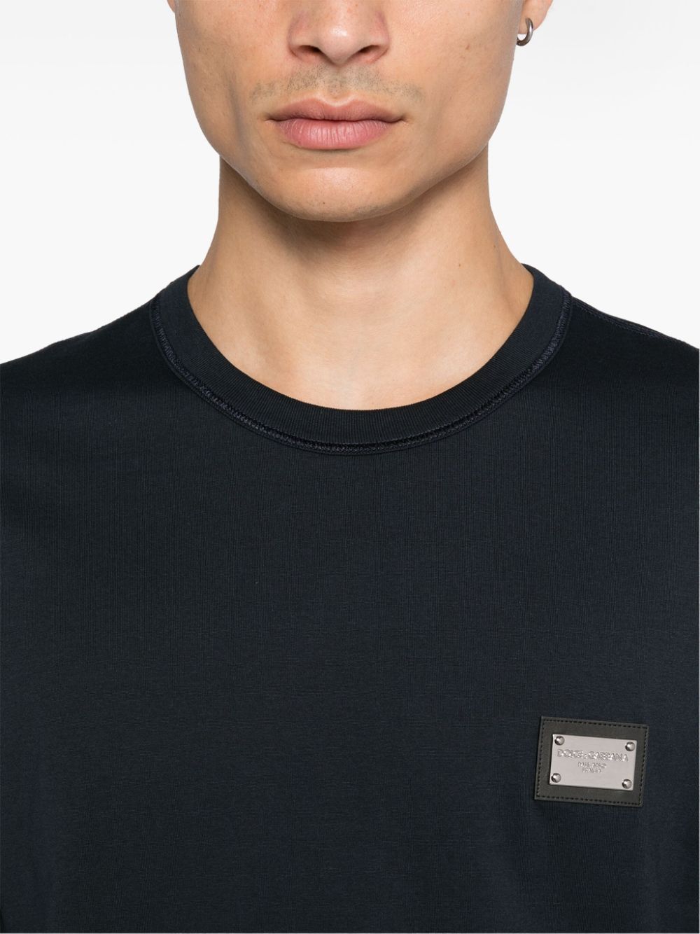 Dolce & Gabbana Blue Cotton T-Shirt with Logo Plaque image 1