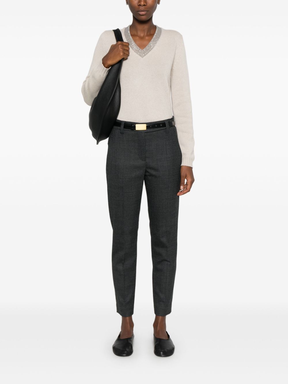 Brunello Cucinelli Grey Wool Trousers with Monili Chain Detail image 2