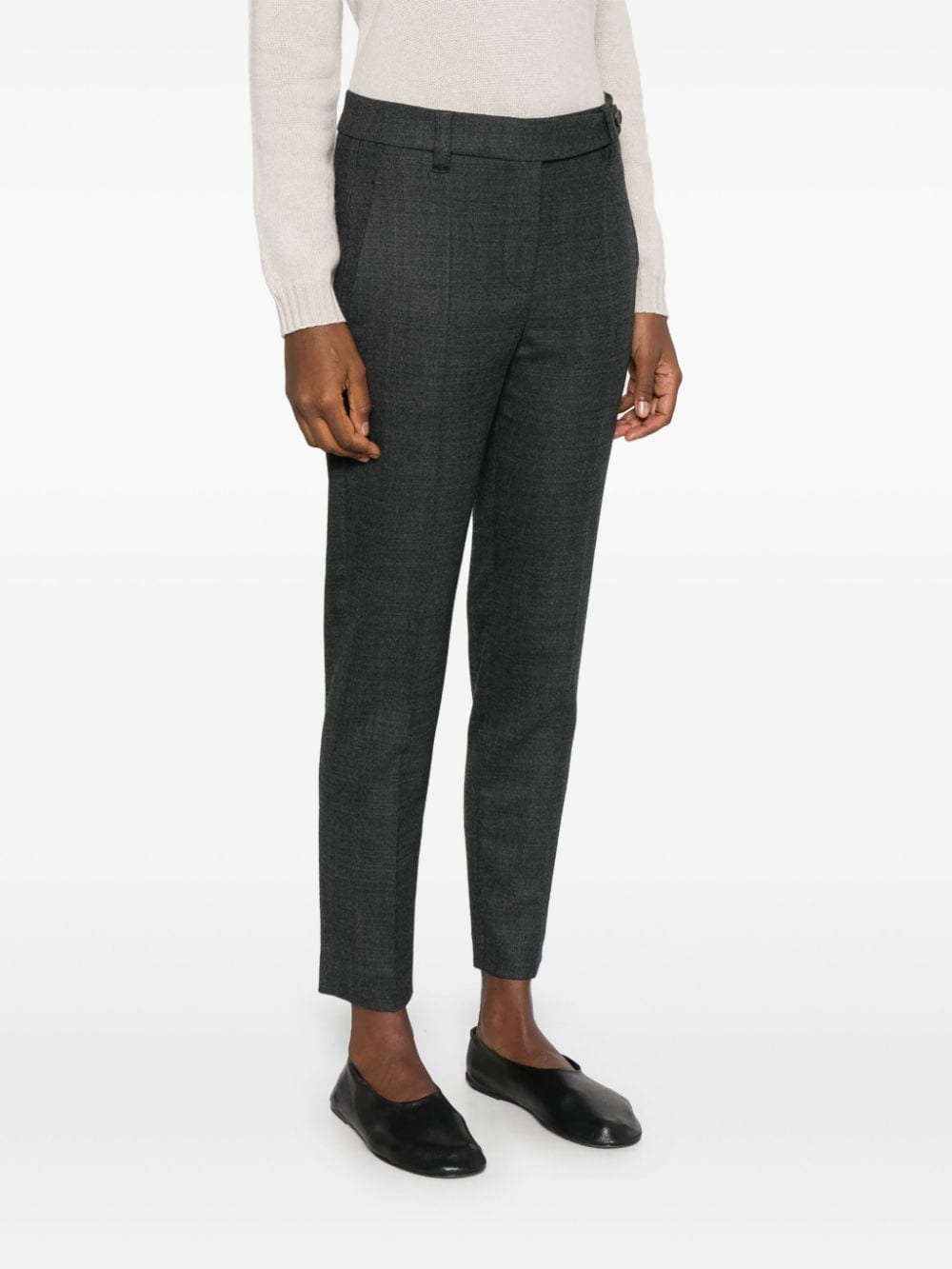 Brunello Cucinelli Grey Wool Trousers with Monili Chain Detail image 3