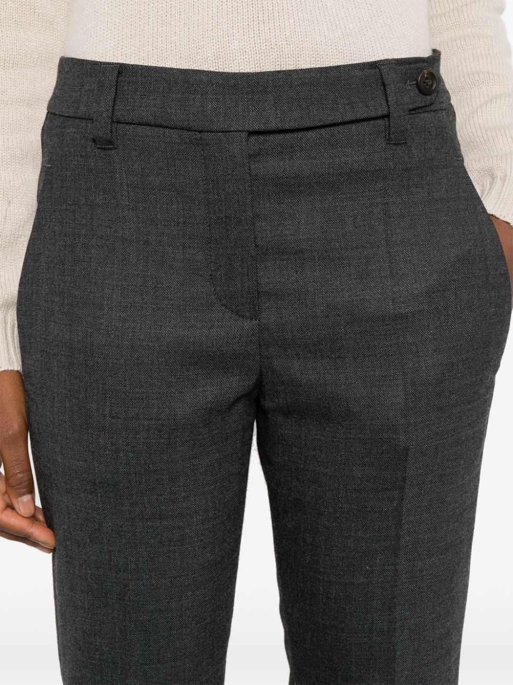 Brunello Cucinelli Grey Wool Trousers with Monili Chain Detail image 4