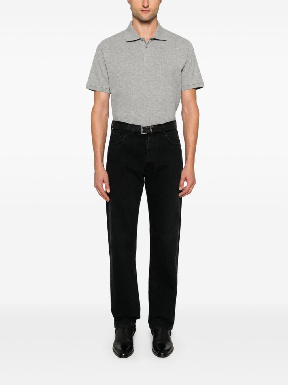 Saint Laurent Grey Cotton Blend Pique Polo Shirt image 3