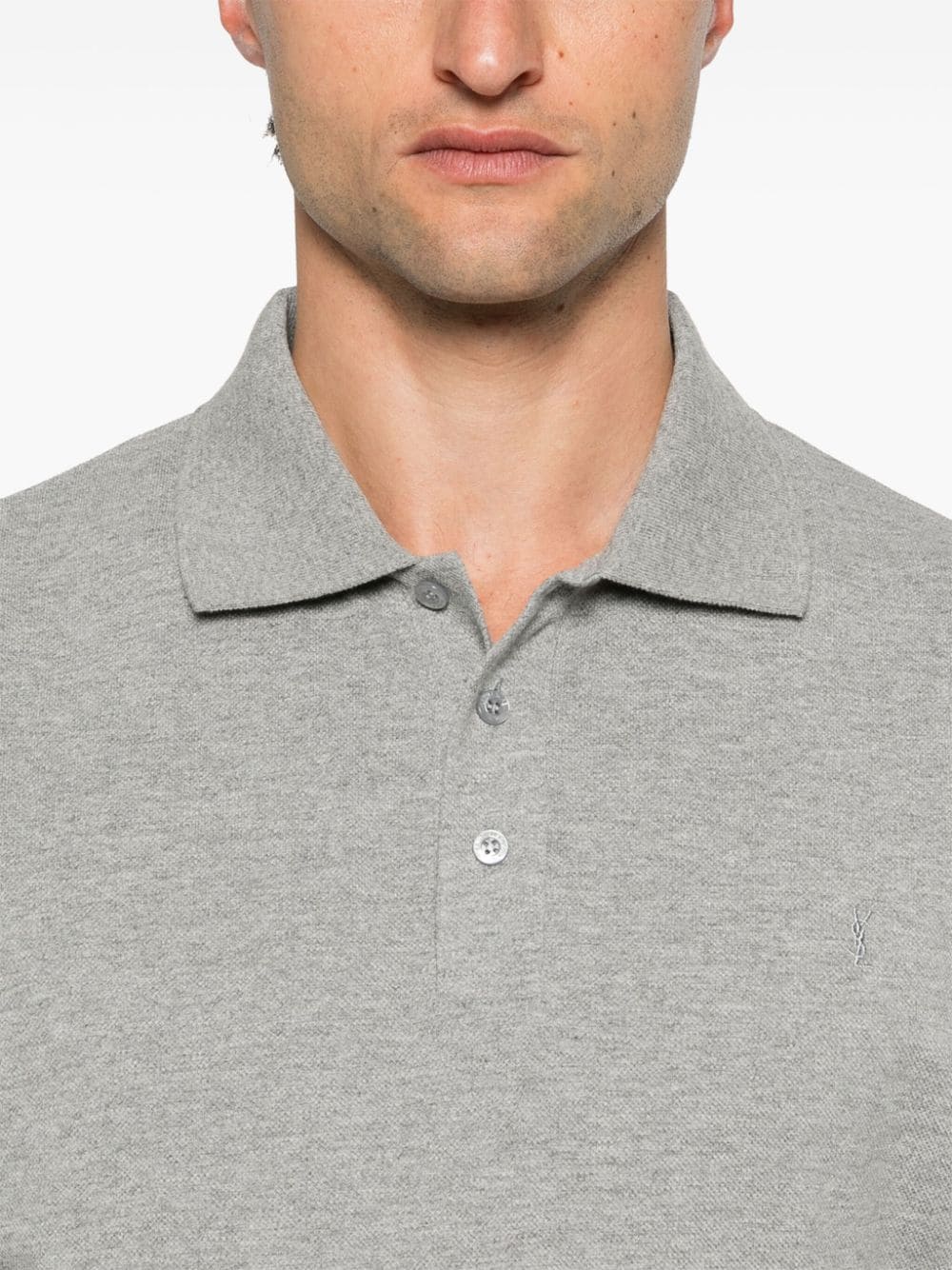 Saint Laurent Grey Cotton Blend Pique Polo Shirt image 4