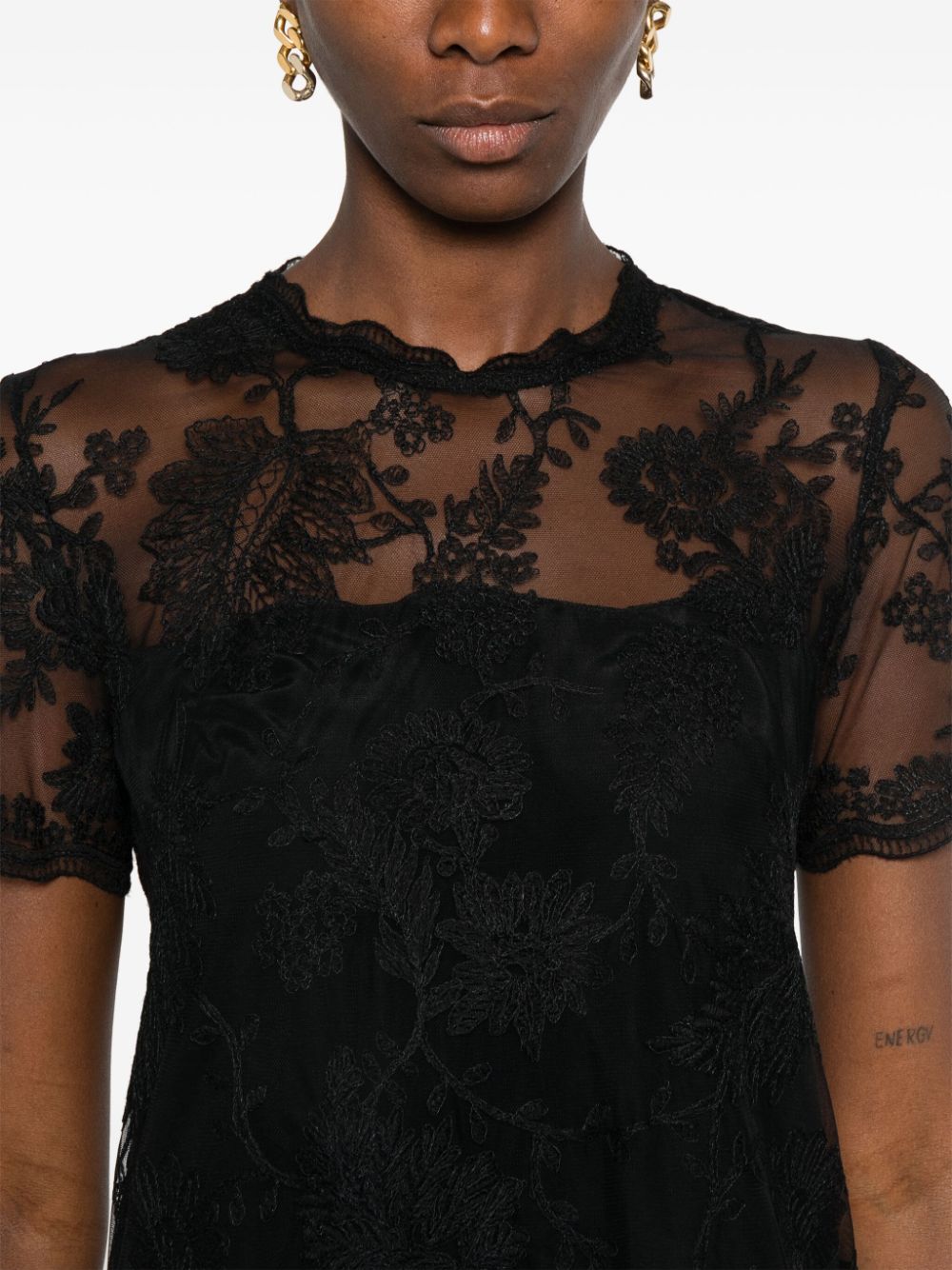 Ermanno Scervino Black Floral Lace Semi-Sheer Dress image 3