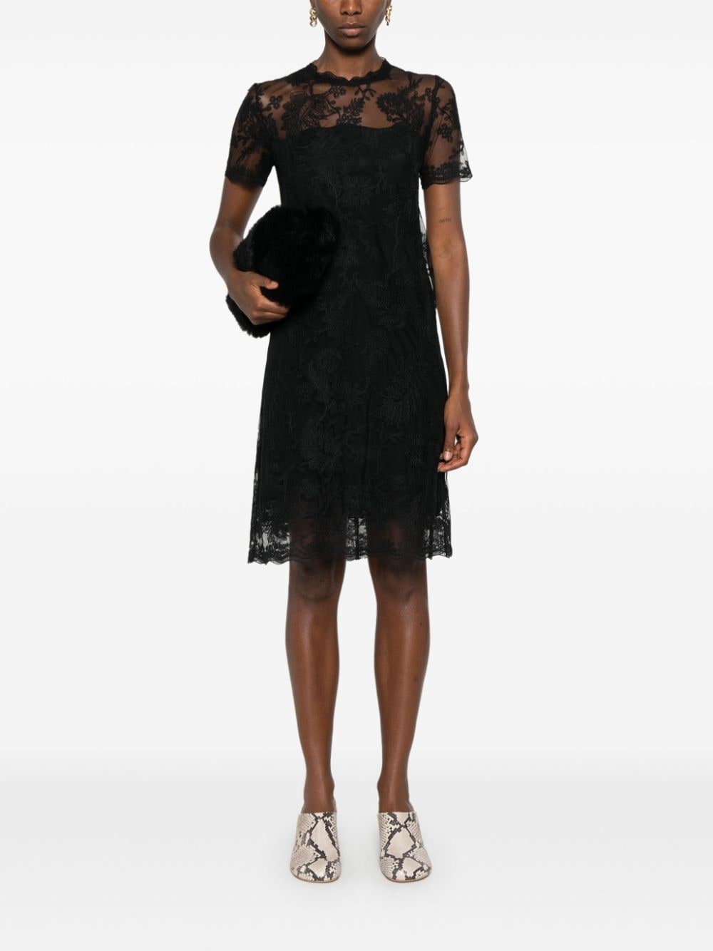 Ermanno Scervino Black Floral Lace Semi-Sheer Dress image 4