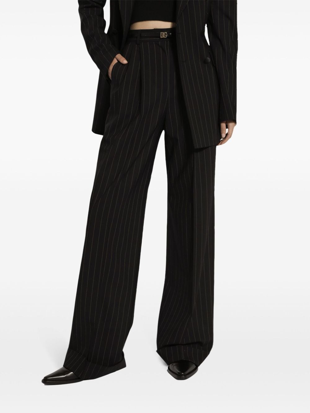 Dolce & Gabbana Pinstripe Wool Trousers - Black image 1