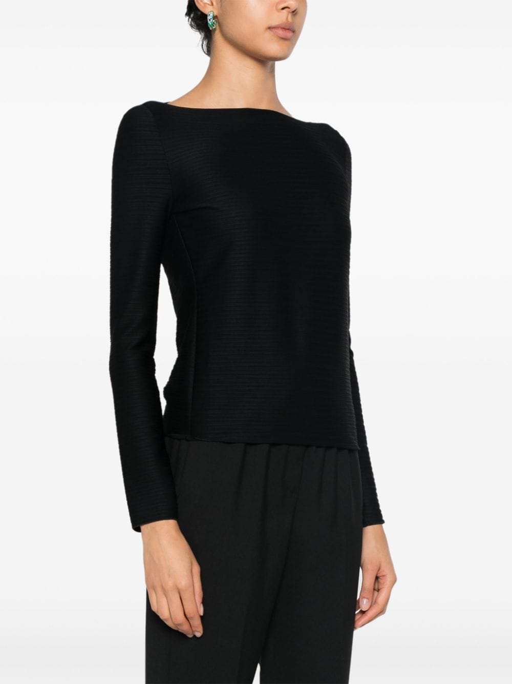 Emporio Armani Women's Black Striped Boat Neck Sweater image 4