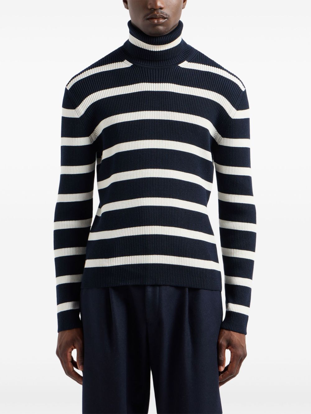 E'CLAT Blue Ribbed Knit Stripe Sweater image 2