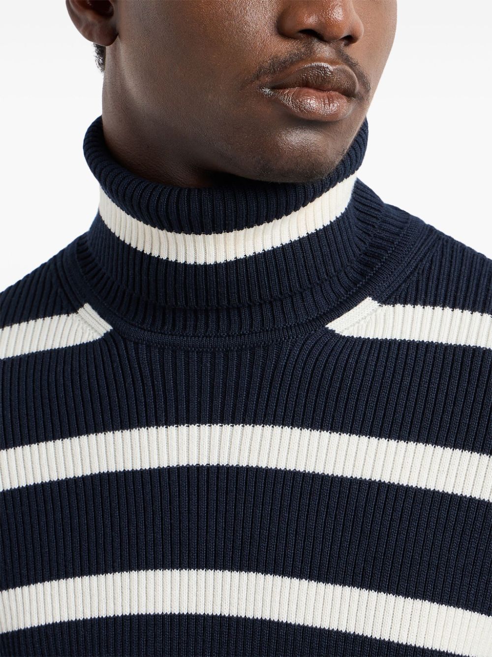 E'CLAT Blue Ribbed Knit Stripe Sweater image 3