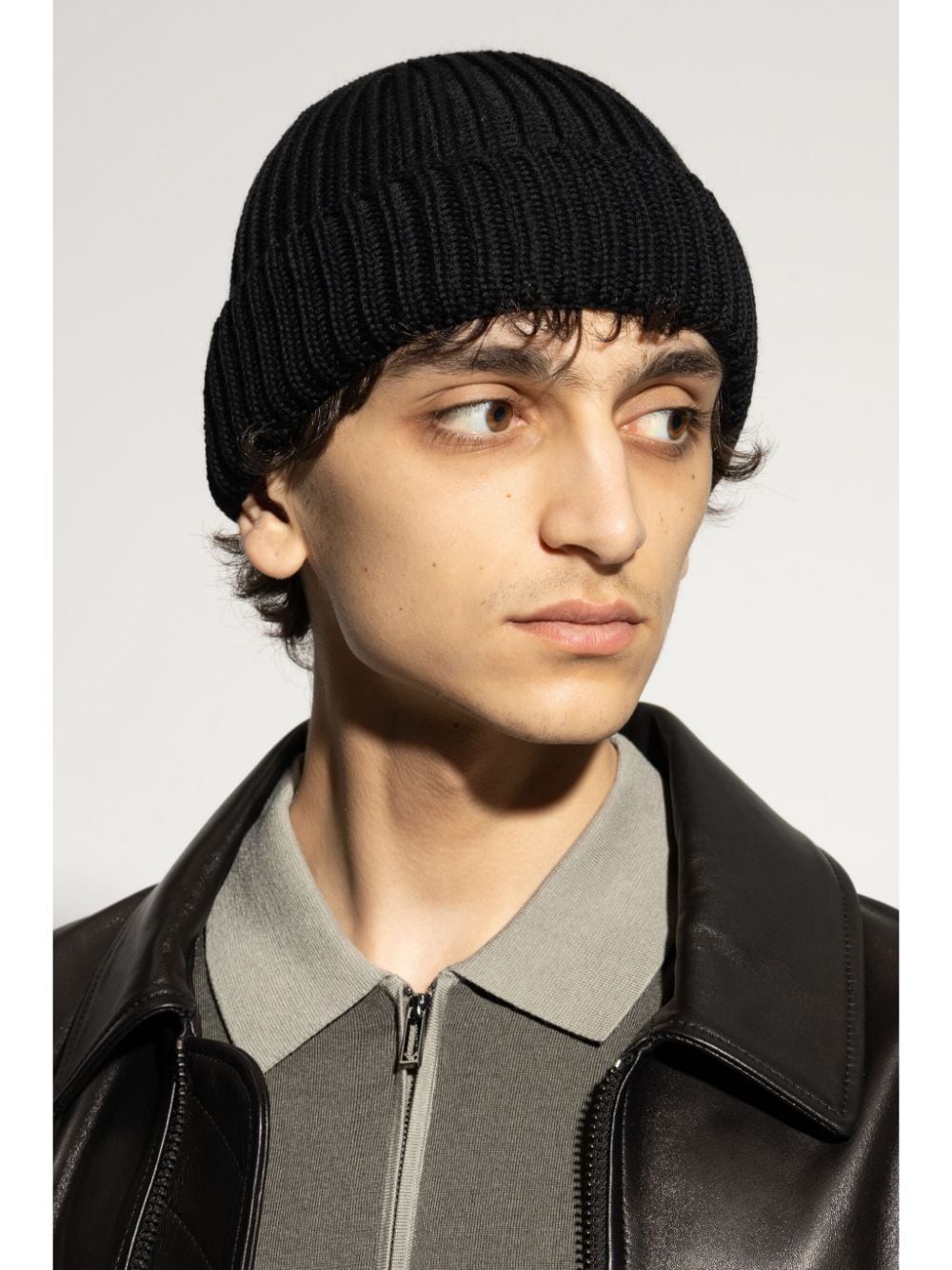 Emporio Armani Black Wool Ribbed Knit Hat image 1