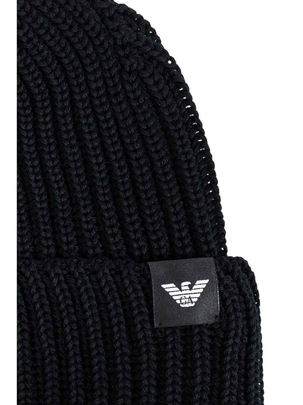 Emporio Armani Black Wool Ribbed Knit Hat image 3