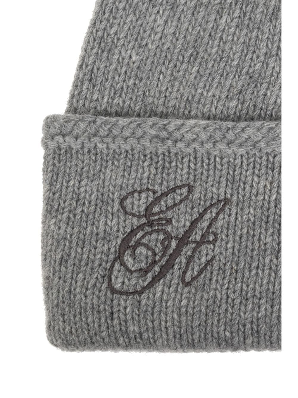 Emporio Armani Grey Wool Knitted Hat with Embroidered Logo image 1