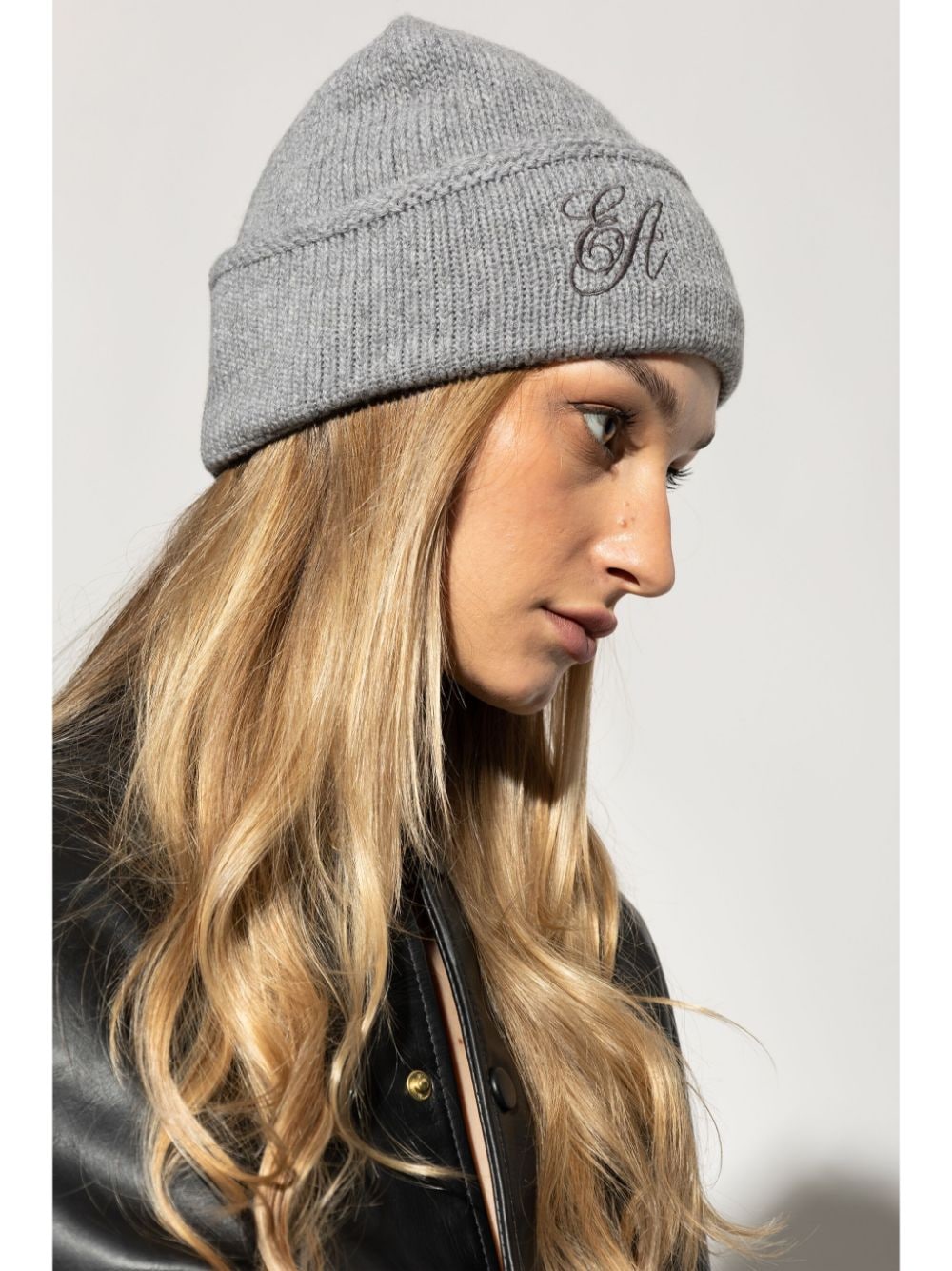 Emporio Armani Grey Wool Knitted Hat with Embroidered Logo image 3