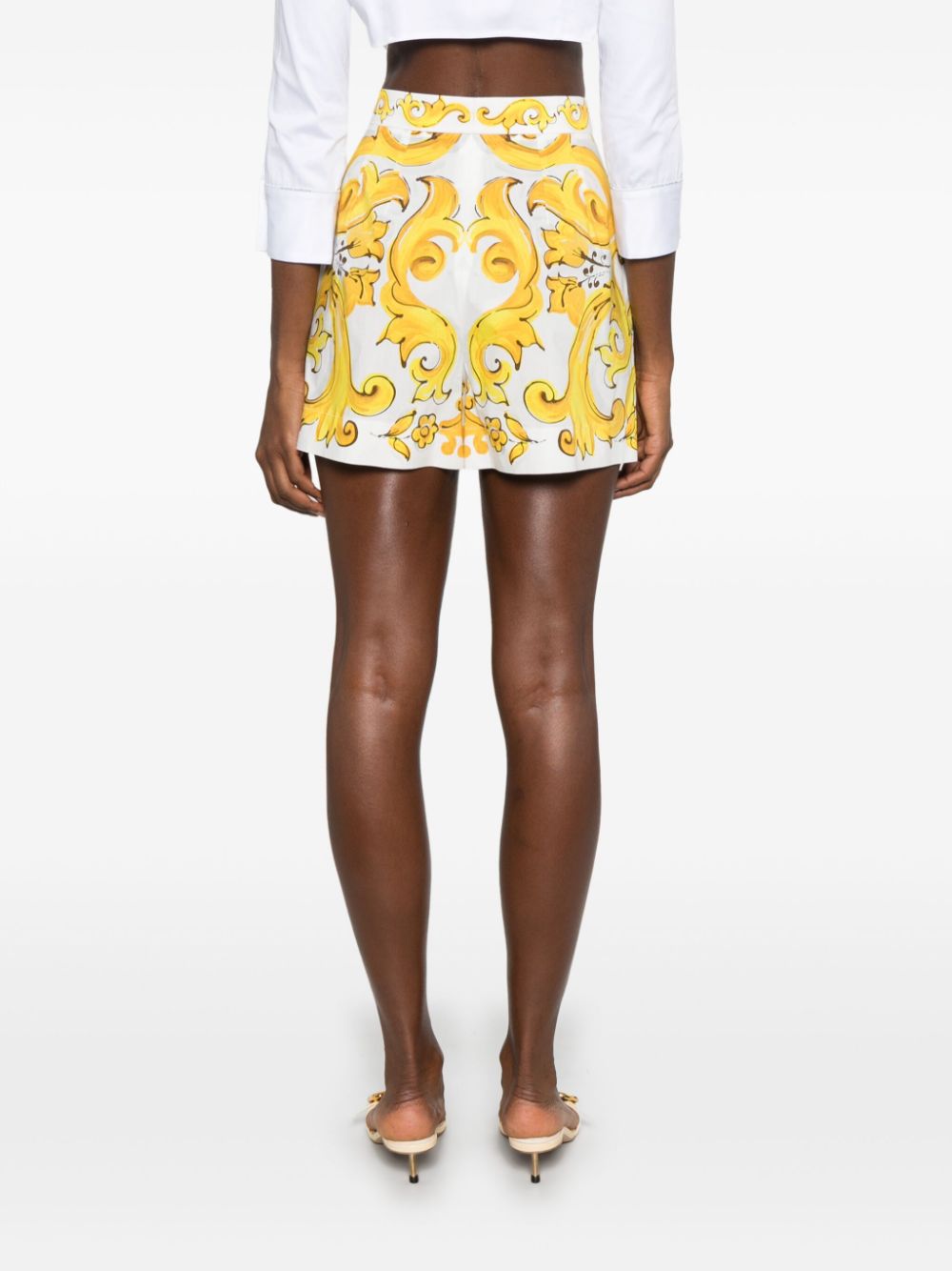 Dolce & Gabbana Majolica Print Pleated Cotton Shorts - Yellow image 1