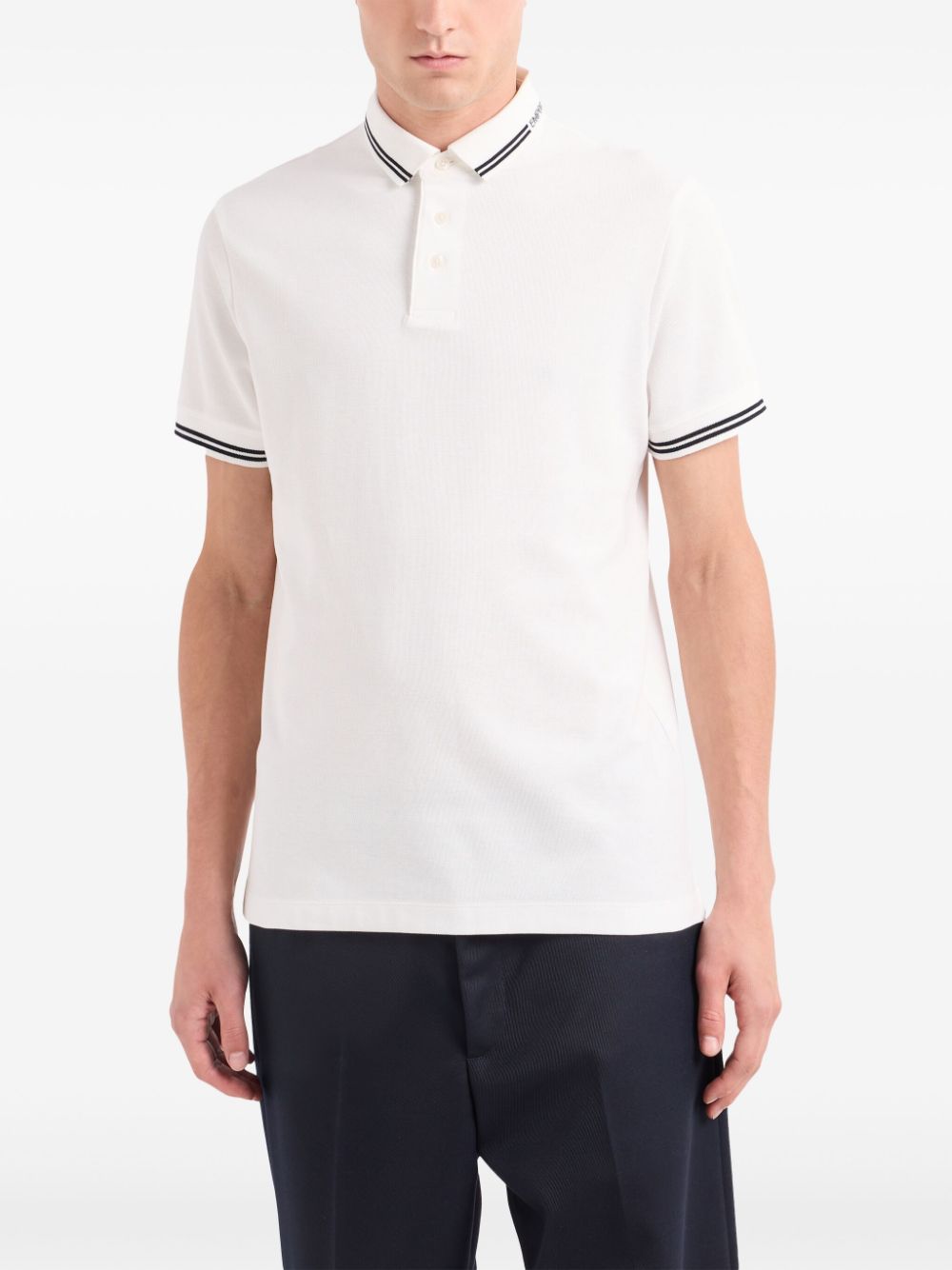 Emporio Armani Men's White Cotton Logo Polo Shirt image 3