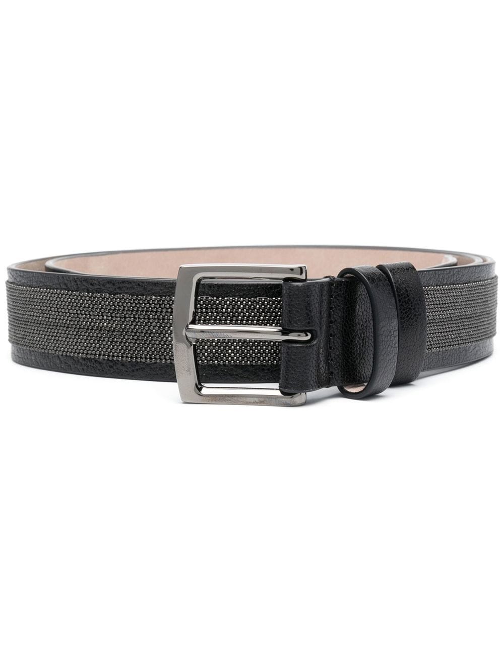 Brunello Cucinelli Black Calf Leather Belt with Bead Embellishment image 0