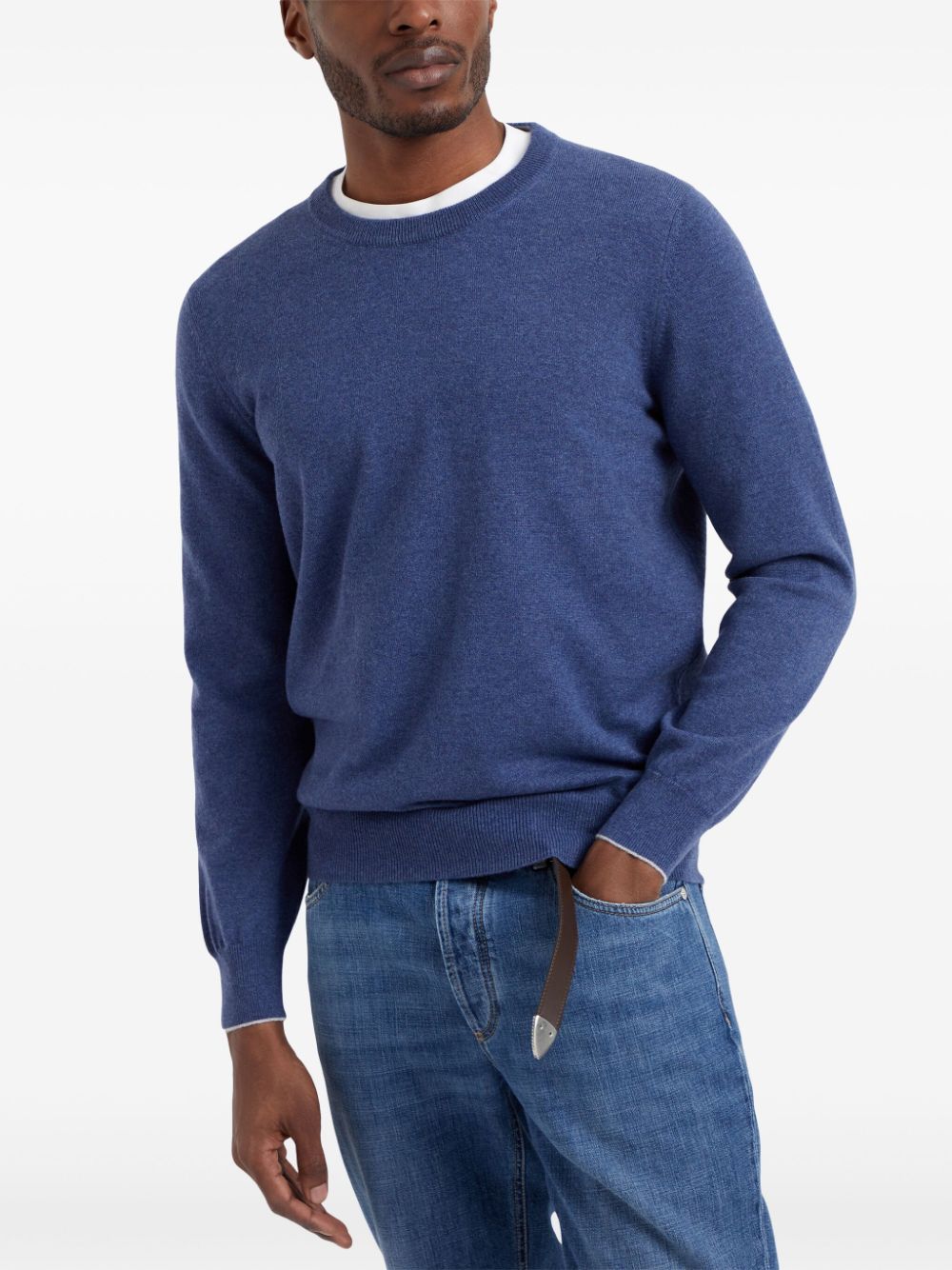 Brunello Cucinelli Men's Cashmere Crewneck Sweater - Clear Blue image 4