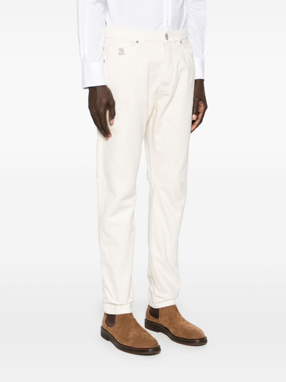 Brunello Cucinelli White Ripped Denim Jeans image 3