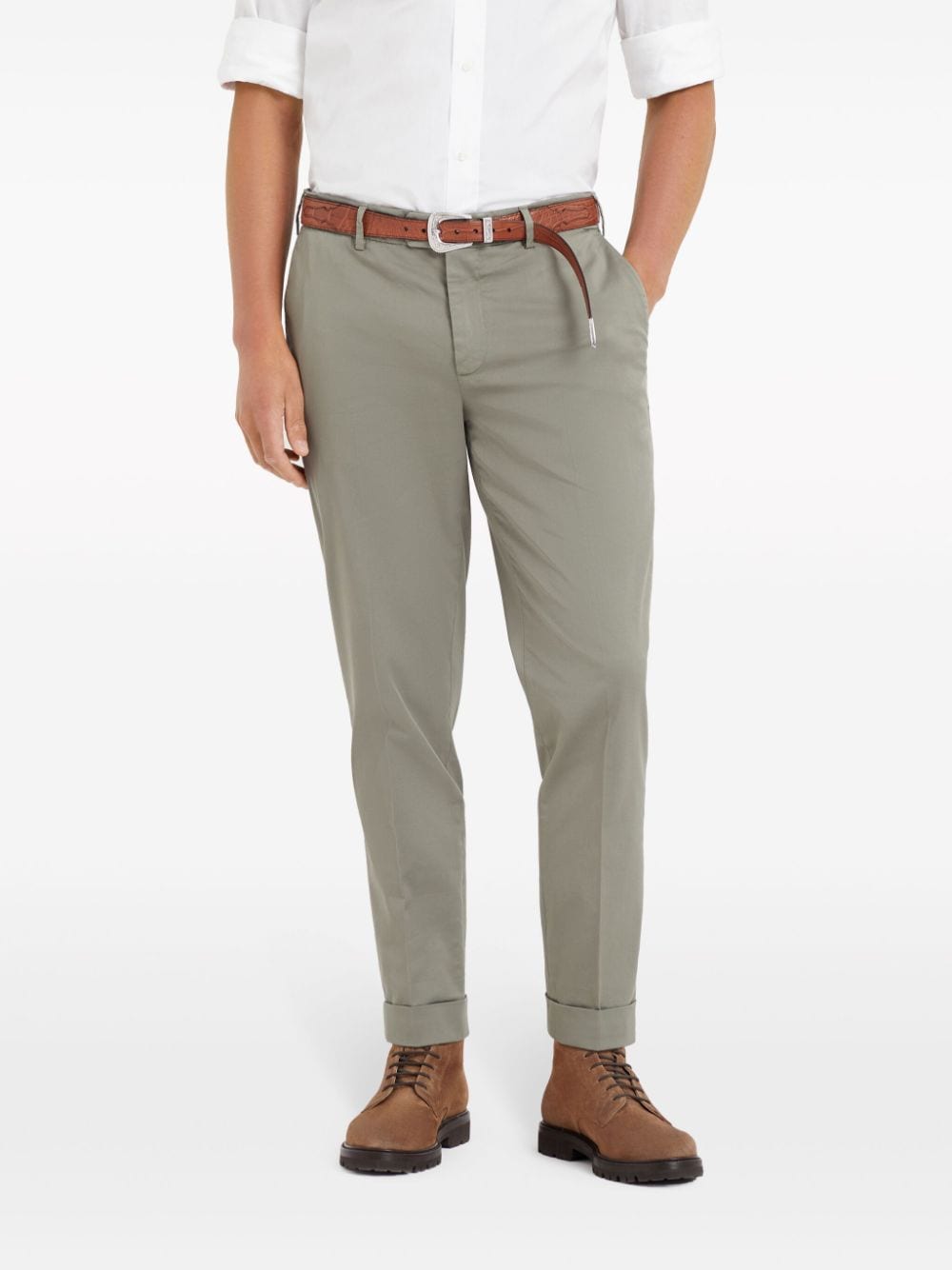 Brunello Cucinelli Green Stretch-Cotton Trousers image 1