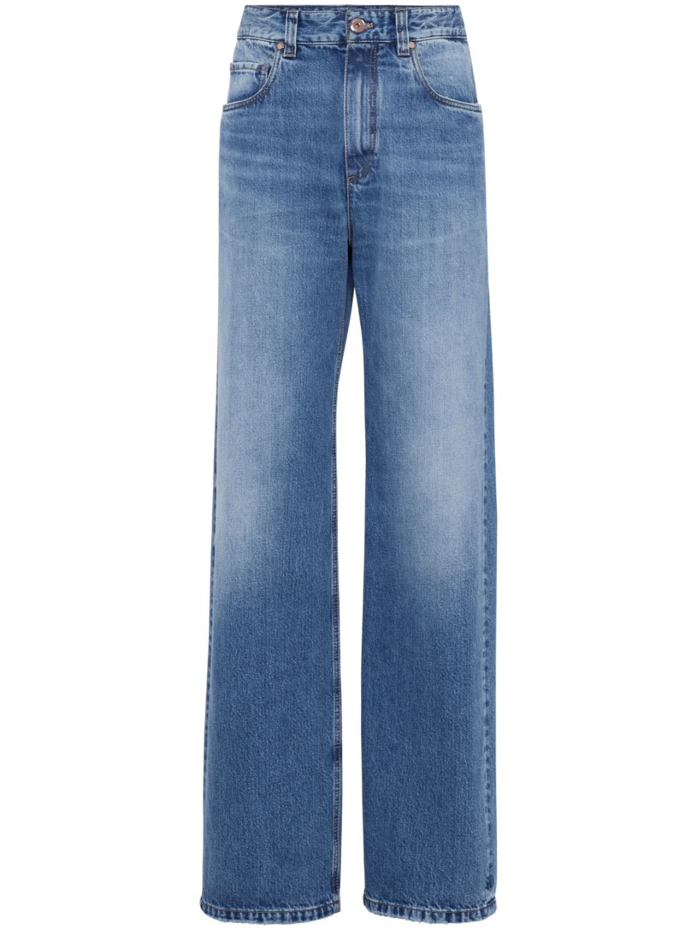 Brunello Cucinelli Blue Washed Denim Jeans with Logo Appliqué image 0