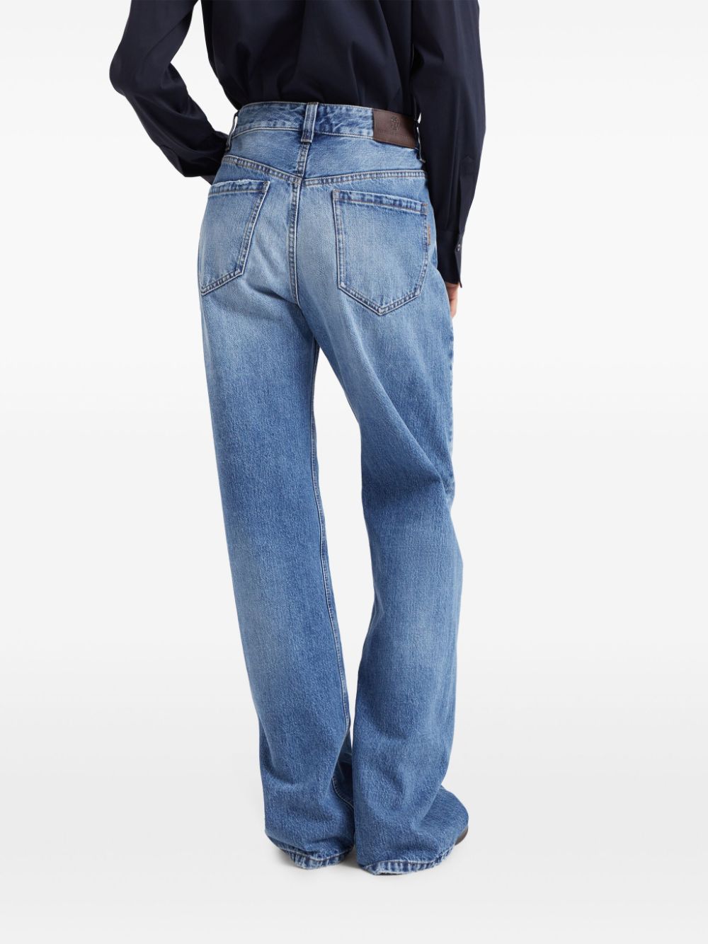 Brunello Cucinelli Blue Washed Denim Jeans with Logo Appliqué image 3