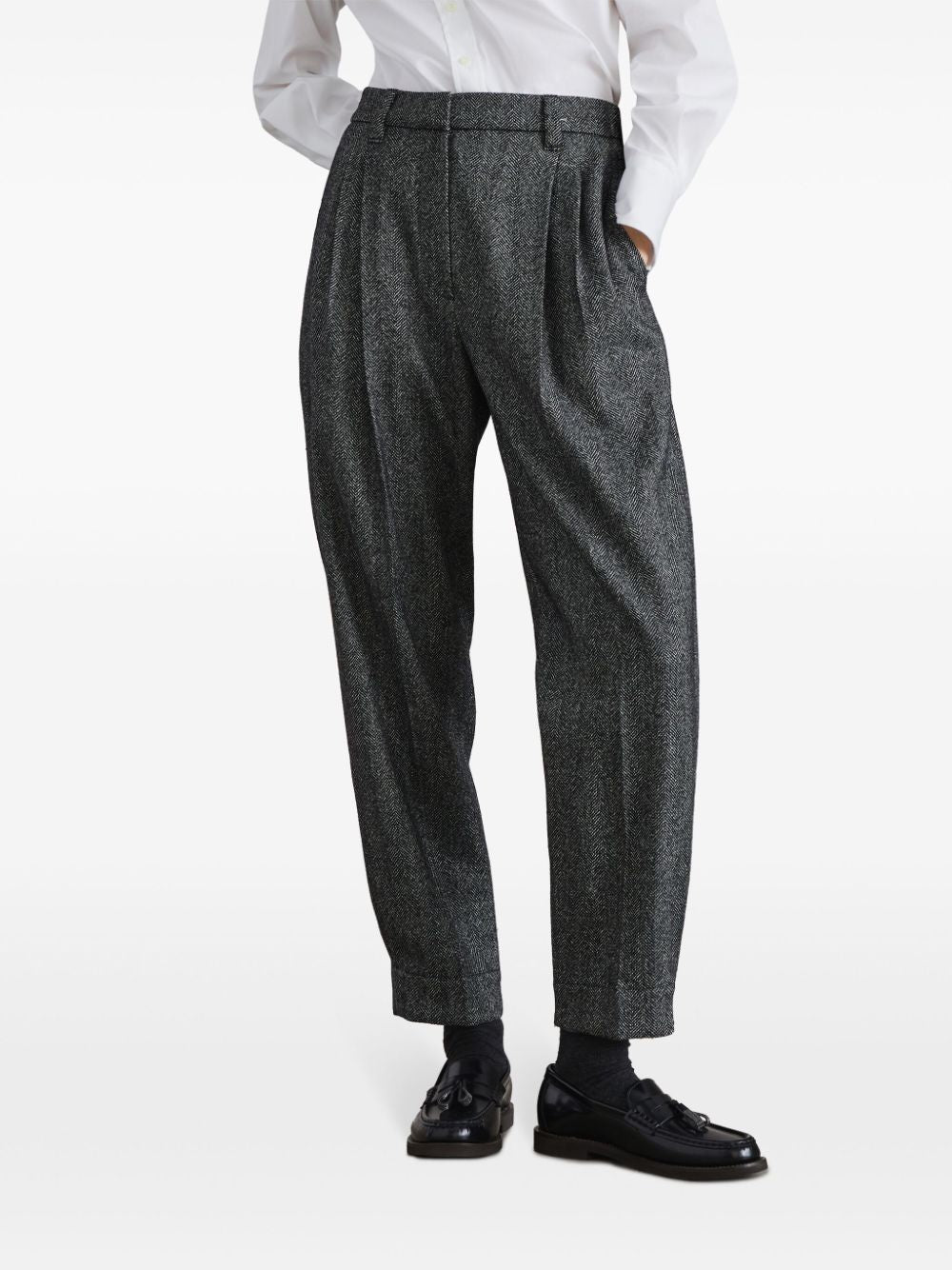 Brunello Cucinelli Herringbone Wool Trousers - Grey image 3