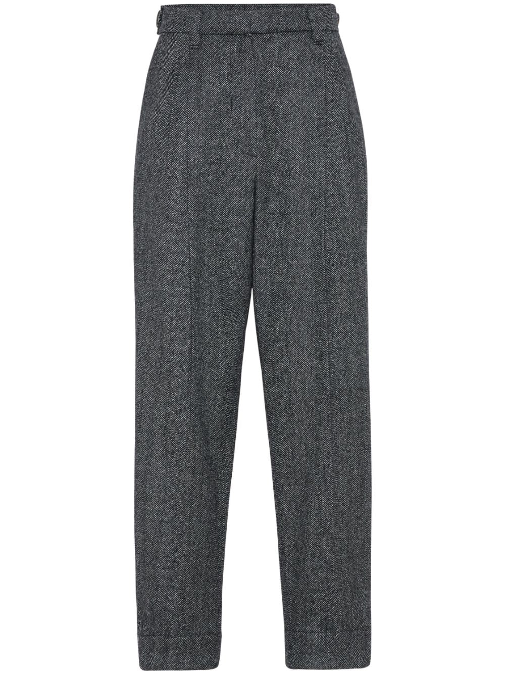 Brunello Cucinelli Herringbone Wool Trousers - Grey image 0