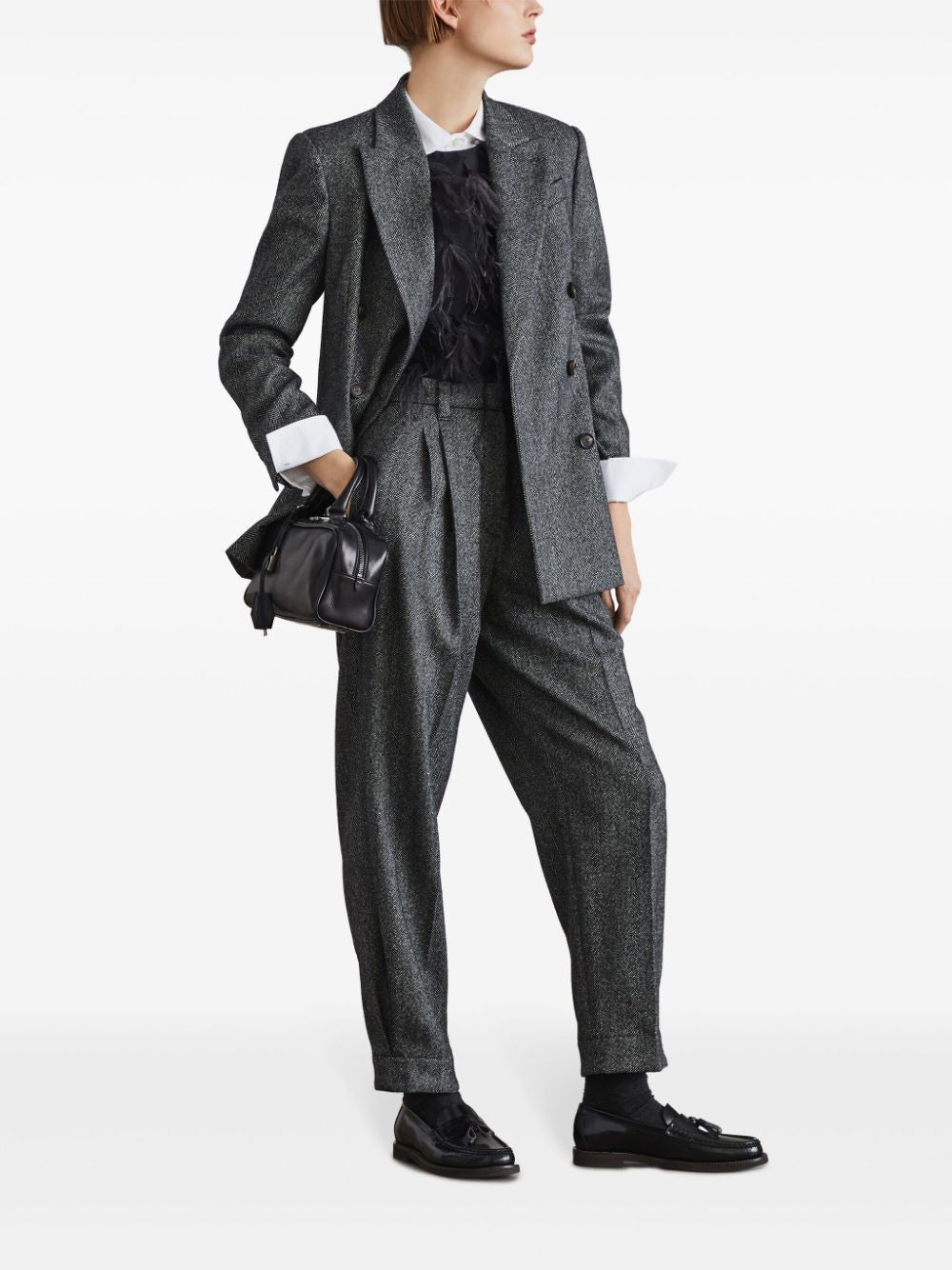 Brunello Cucinelli Herringbone Wool Trousers - Grey image 4