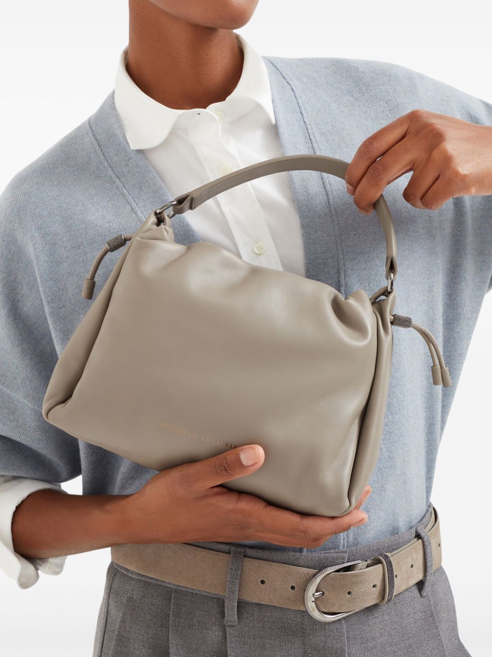 Brunello Cucinelli Dove Grey Calfskin Top Handle Bag image 2