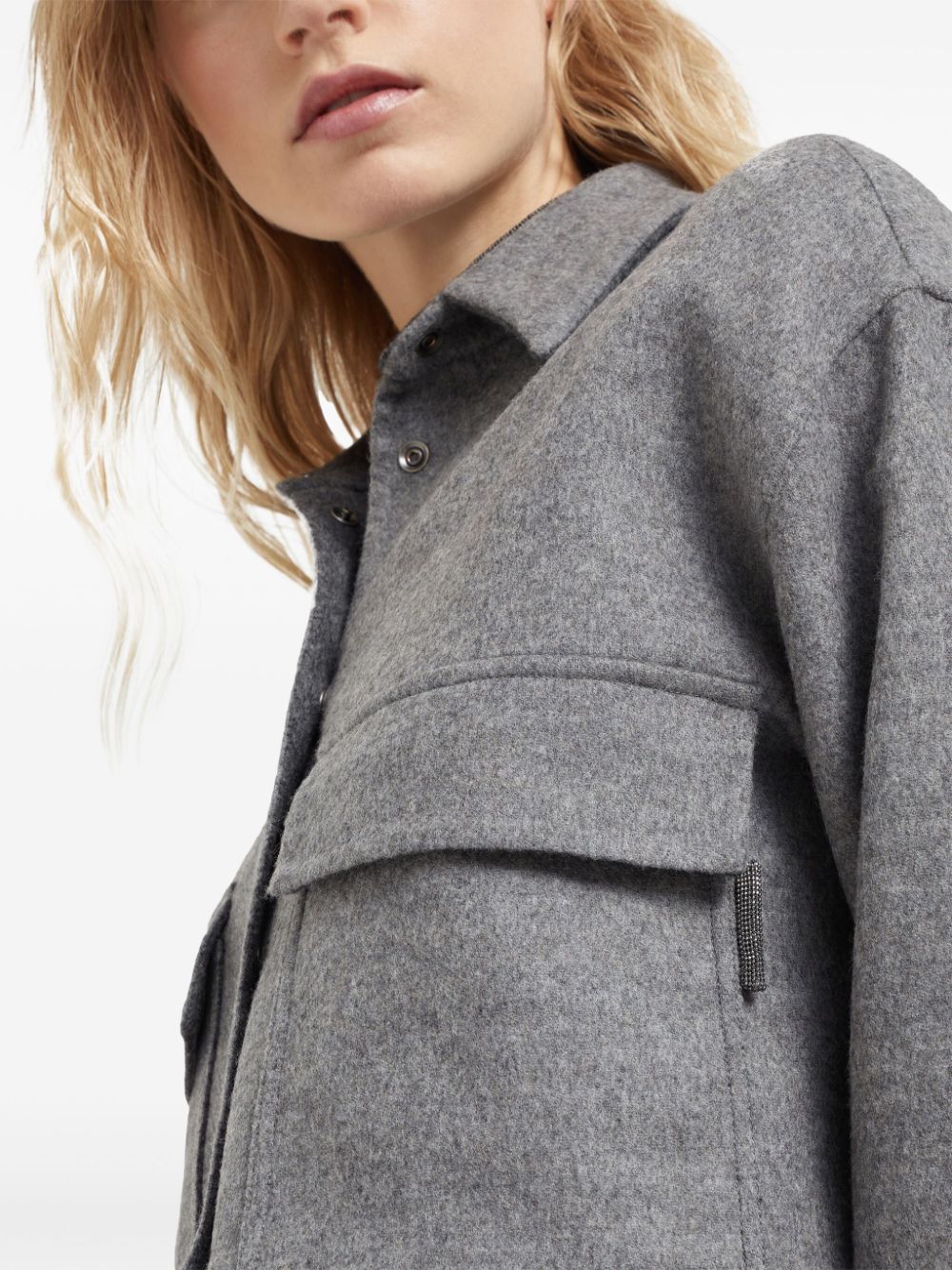 Brunello Cucinelli Grey Virgin Wool Cropped Jacket image 1