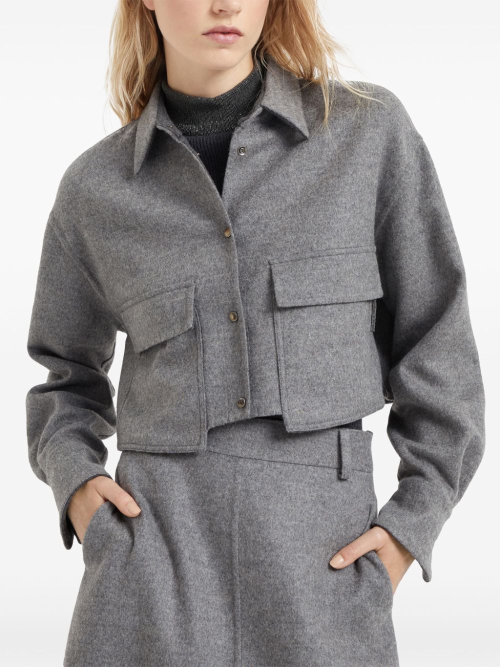 Brunello Cucinelli Grey Virgin Wool Cropped Jacket image 3