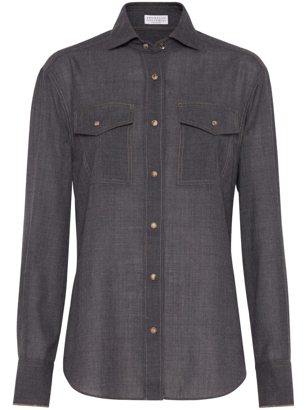 Brunello Cucinelli Grey Virgin Wool Shirt with Monili Chain Detail image 0