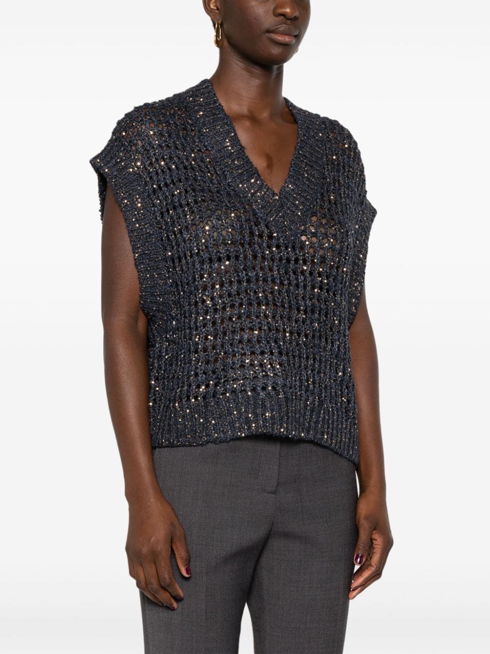 Brunello Cucinelli Sequin Embellished Sleeveless Sweater - Blue image 2