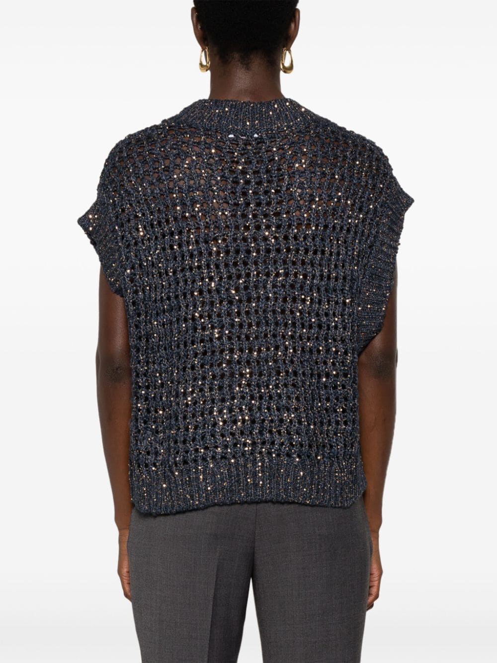 Brunello Cucinelli Sequin Embellished Sleeveless Sweater - Blue image 4