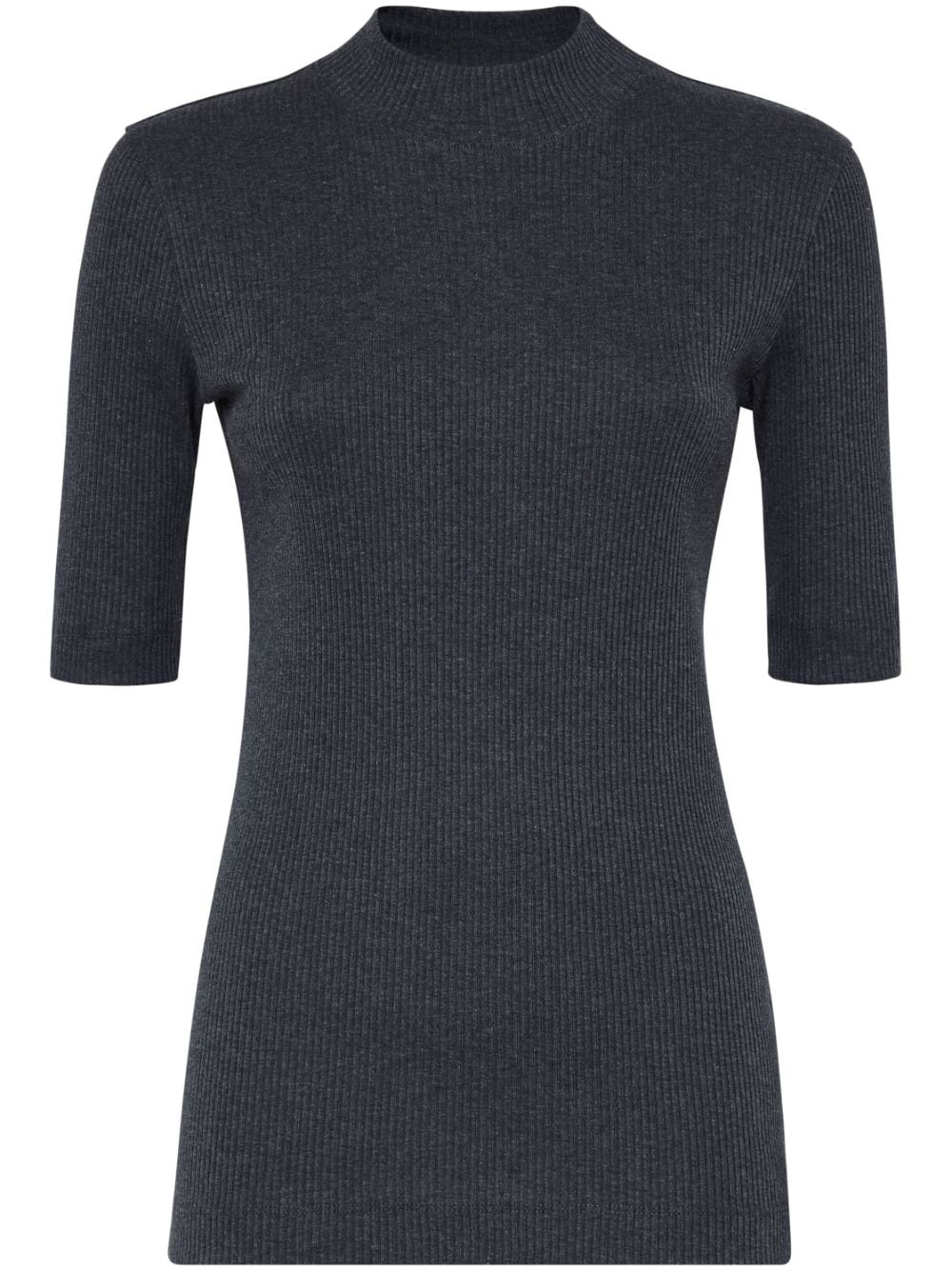 Brunello Cucinelli Grey Ribbed Knit Top with Bead Detailing image 0