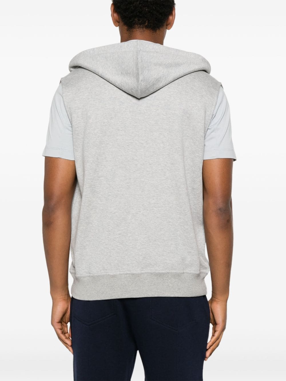 Brunello Cucinelli Grey Cotton-Cashmere Blend Sleeveless Hoodie image 3