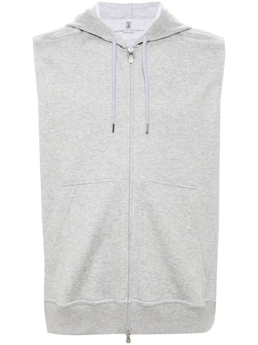 Brunello Cucinelli Grey Cotton-Cashmere Blend Sleeveless Hoodie image 0