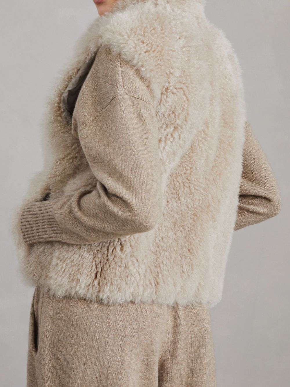 Brunello Cucinelli Beige Shearling Reversible Jacket image 5