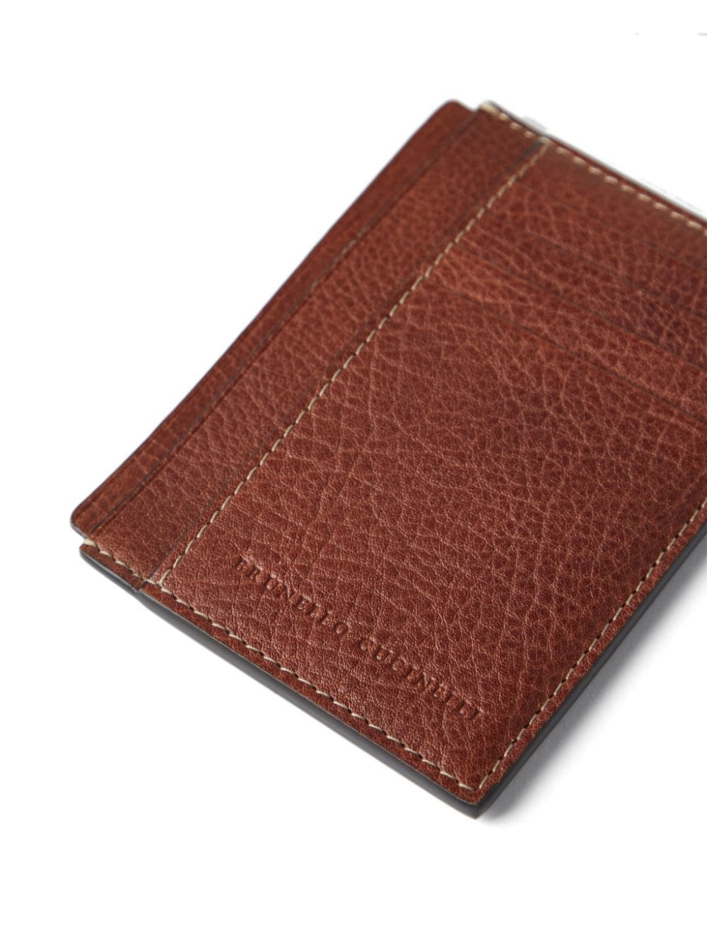 Brunello Cucinelli Brown Leather Cardholder with Logo Stamp image 1