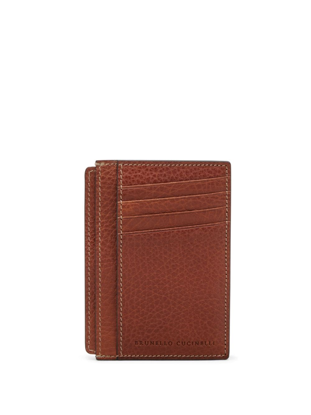 Brunello Cucinelli Brown Leather Cardholder with Logo Stamp image 0