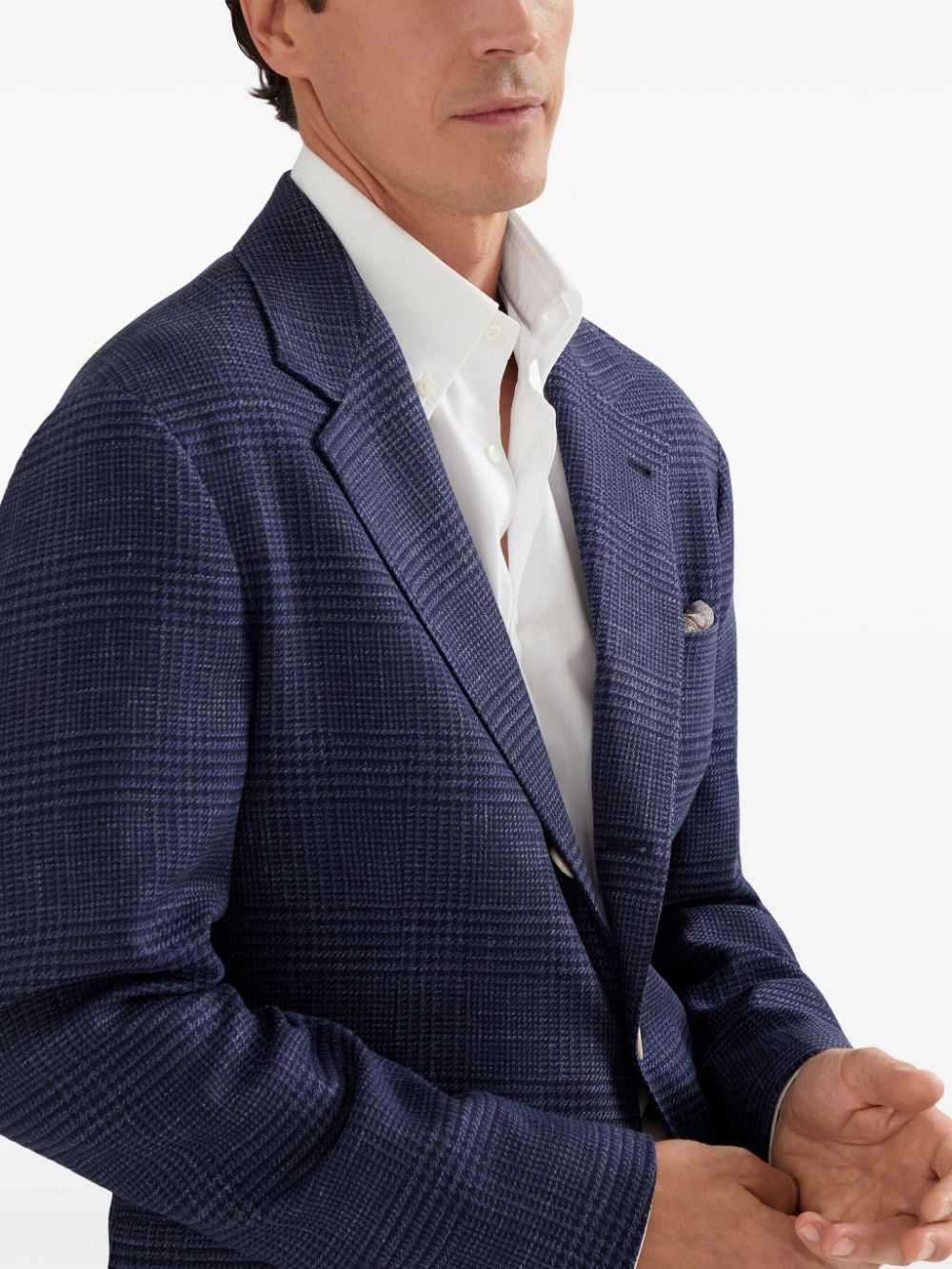 Brunello Cucinelli Blue Wool Blend Check Jacket image 1